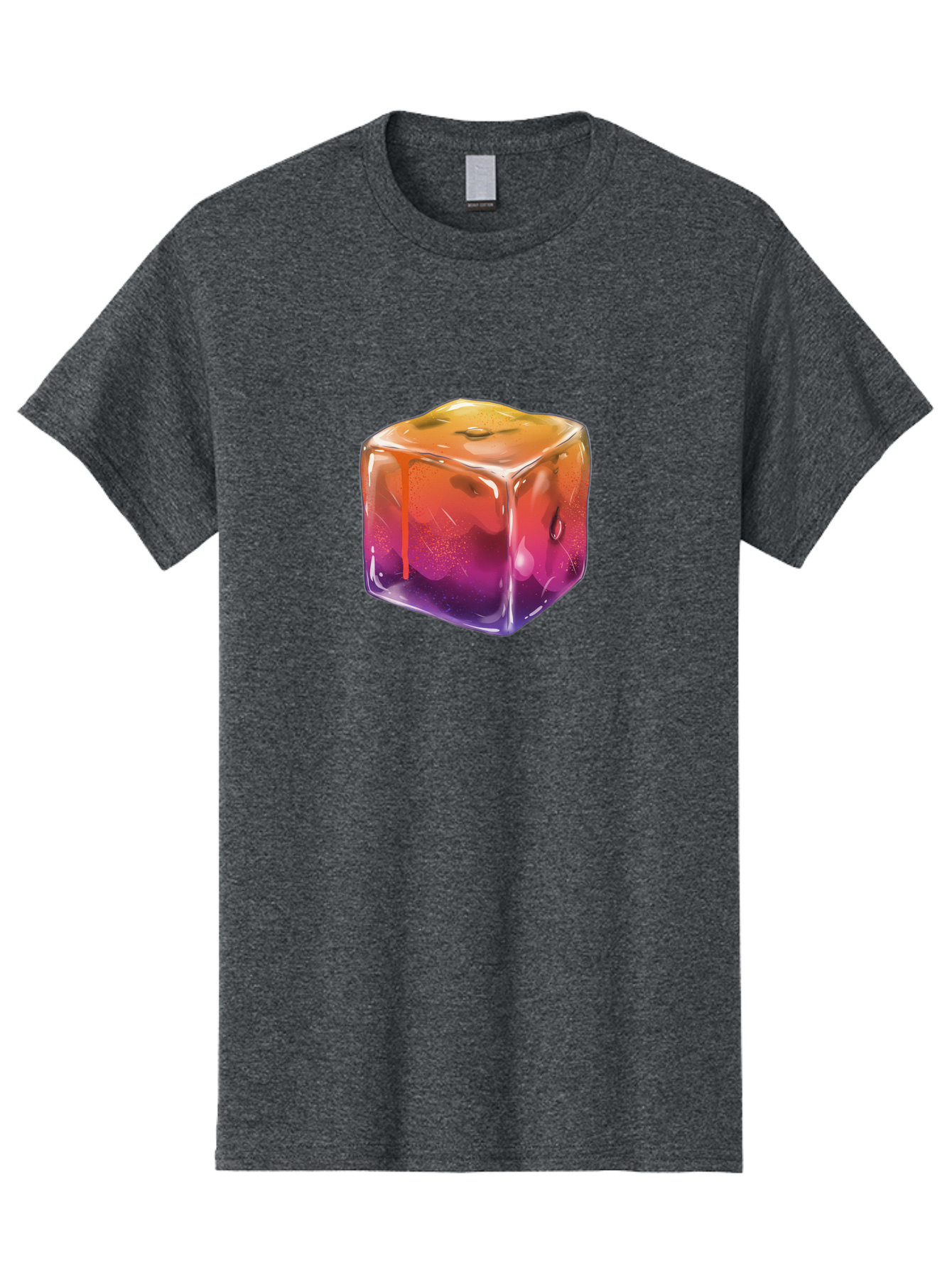 Melting-Ice-Cube Men'S Graphic Tee, 100% Cotton, Comfortable Casual Summer Wear, Machine Washable, Melting Ice Cube, Orange To Purple Gradient, Water Droplets, Melting Effect, Cool Design, Vibrant Colors, Refreshing Feel, Digital Art, Bad311