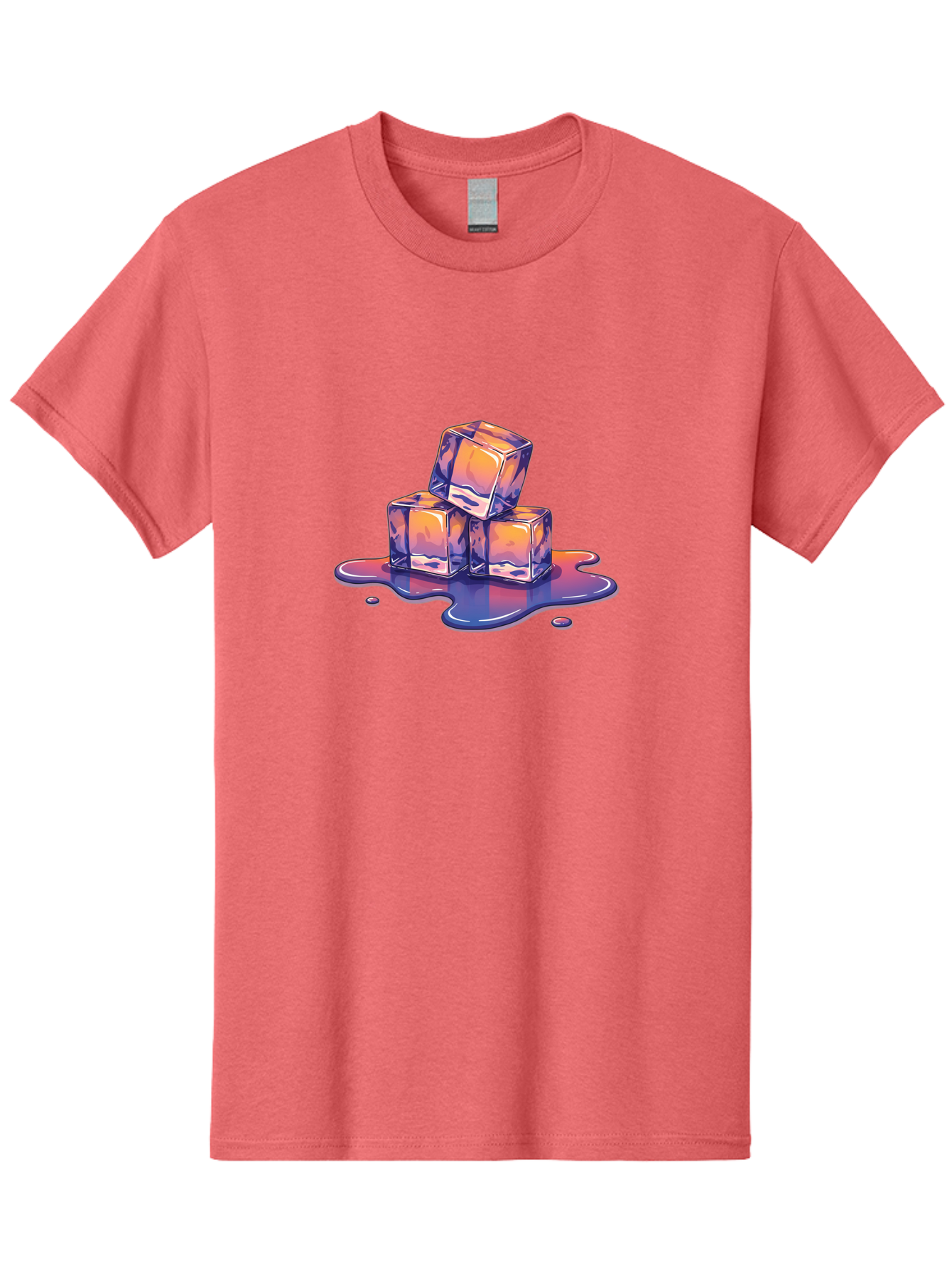 Melting-Ice-Cubes Men'S Graphic Tee, 100% Cotton, Comfortable Casual Summer Wear, Machine Washable, Ice Cubes, Melting Ice, Cold Beverage, Refreshing Drink, Vibrant Colors, Purple And Orange Hues, Liquid Splash, Cool Atmosphere, Frosty Effect Bad314