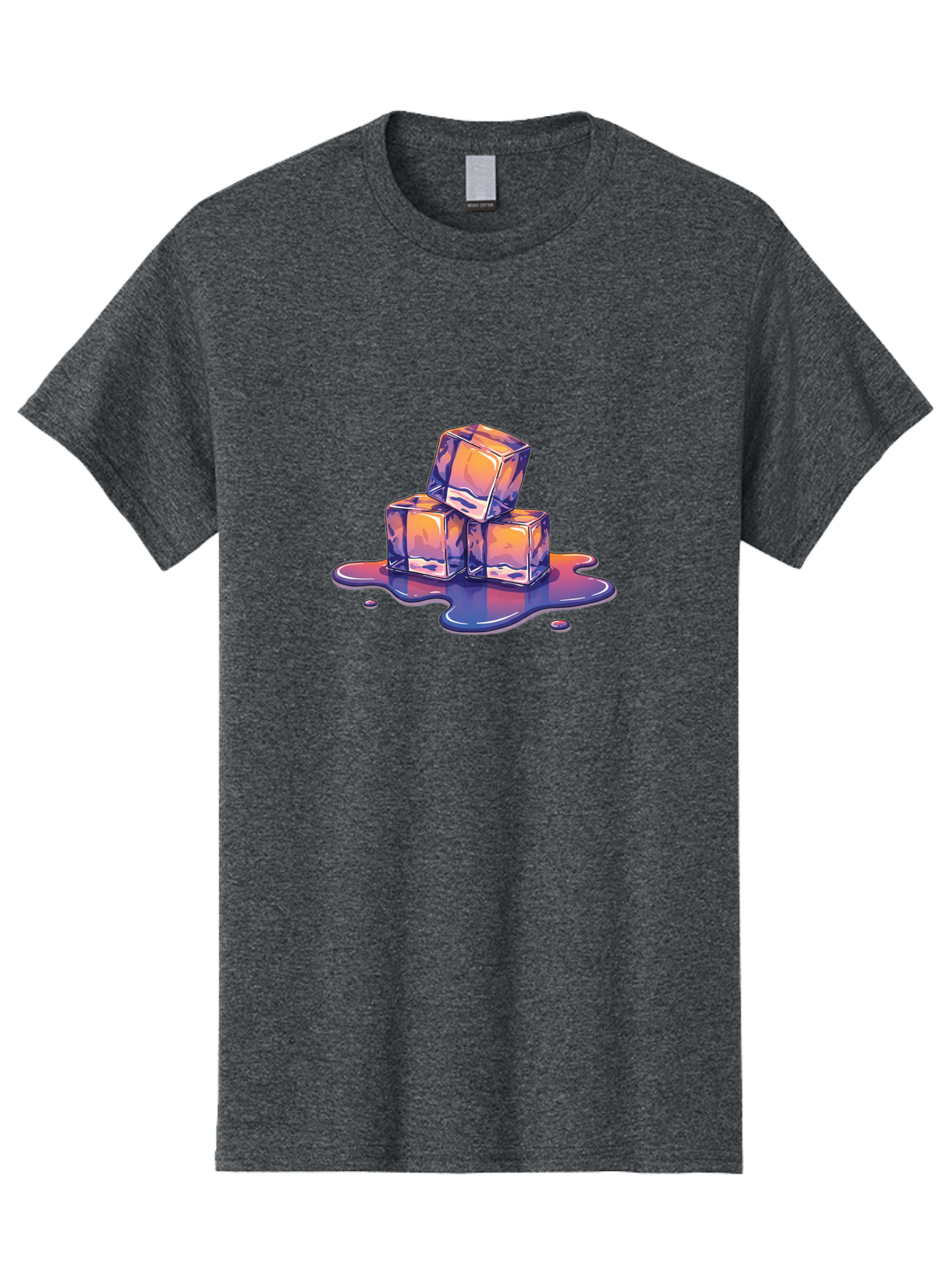 Melting-Ice-Cubes Men'S Graphic Tee, 100% Cotton, Comfortable Casual Summer Wear, Machine Washable, Ice Cubes, Melting Ice, Cold Beverage, Refreshing Drink, Vibrant Colors, Purple And Orange Hues, Liquid Splash, Cool Atmosphere, Frosty Effect Bad314