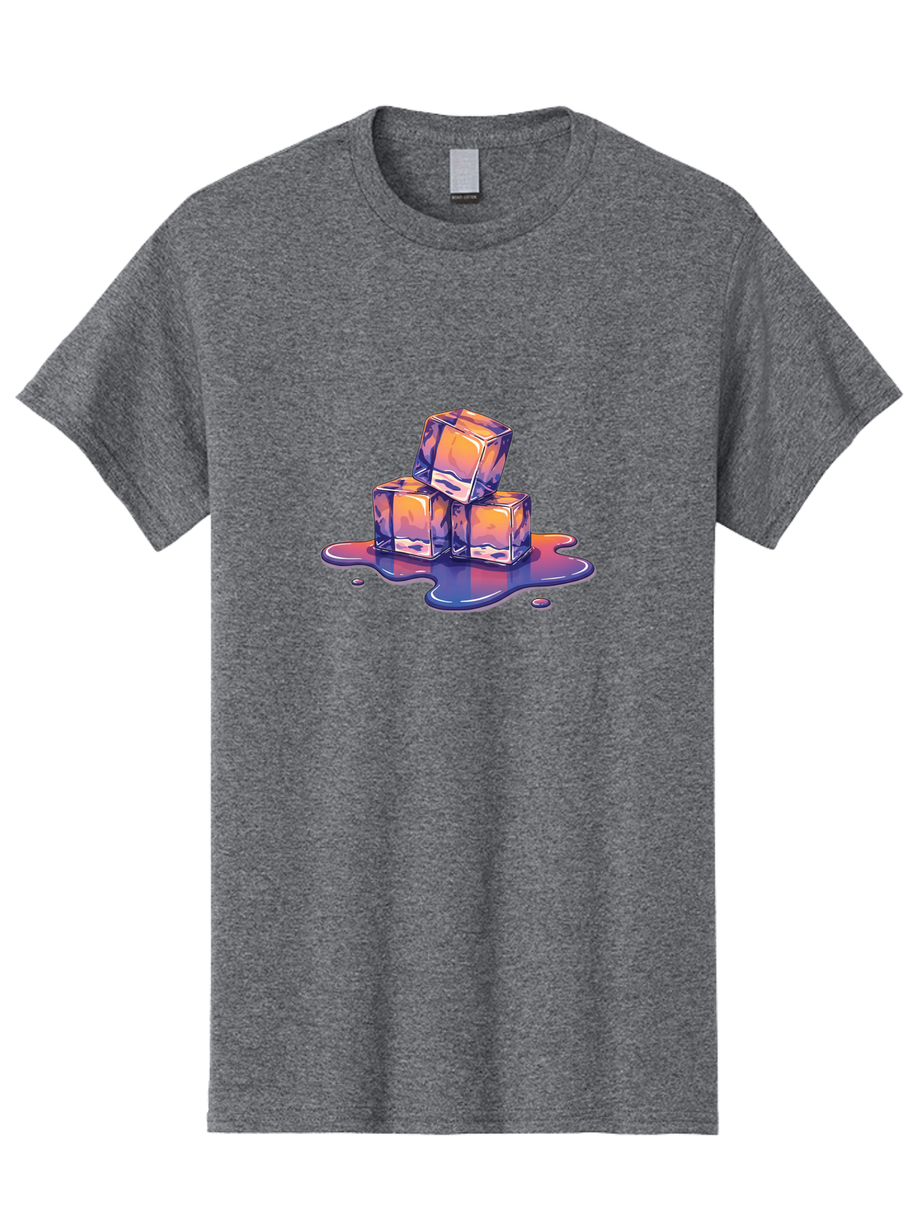 Melting-Ice-Cubes Men'S Graphic Tee, 100% Cotton, Comfortable Casual Summer Wear, Machine Washable, Ice Cubes, Melting Ice, Cold Beverage, Refreshing Drink, Vibrant Colors, Purple And Orange Hues, Liquid Splash, Cool Atmosphere, Frosty Effect Bad314