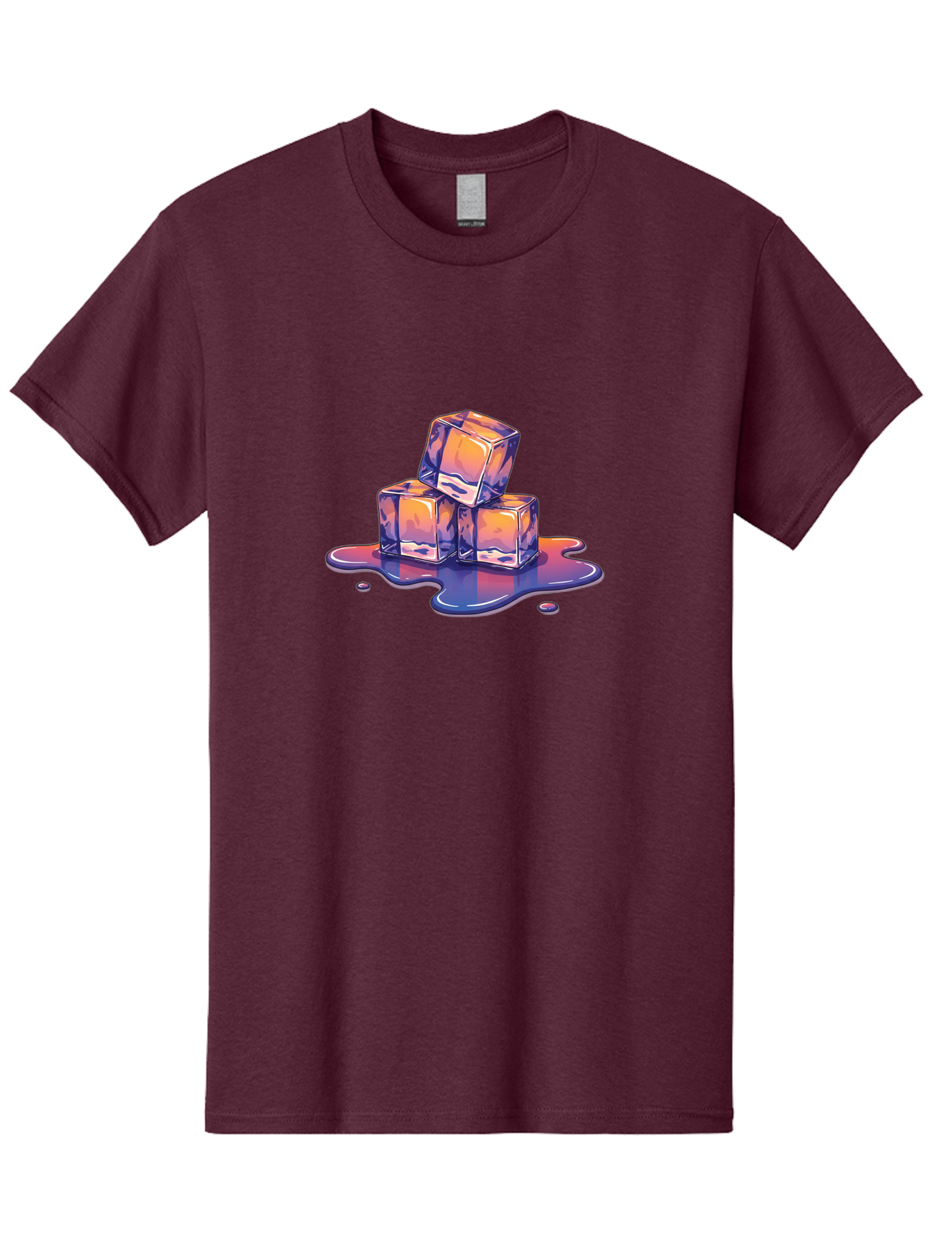 Melting-Ice-Cubes Men'S Graphic Tee, 100% Cotton, Comfortable Casual Summer Wear, Machine Washable, Ice Cubes, Melting Ice, Cold Beverage, Refreshing Drink, Vibrant Colors, Purple And Orange Hues, Liquid Splash, Cool Atmosphere, Frosty Effect Bad314