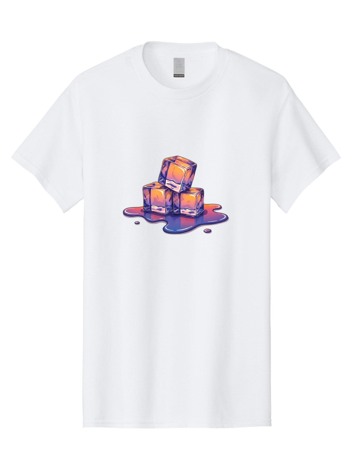 Melting-Ice-Cubes Men'S Graphic Tee, 100% Cotton, Comfortable Casual Summer Wear, Machine Washable, Ice Cubes, Melting Ice, Cold Beverage, Refreshing Drink, Vibrant Colors, Purple And Orange Hues, Liquid Splash, Cool Atmosphere, Frosty Effect Bad314