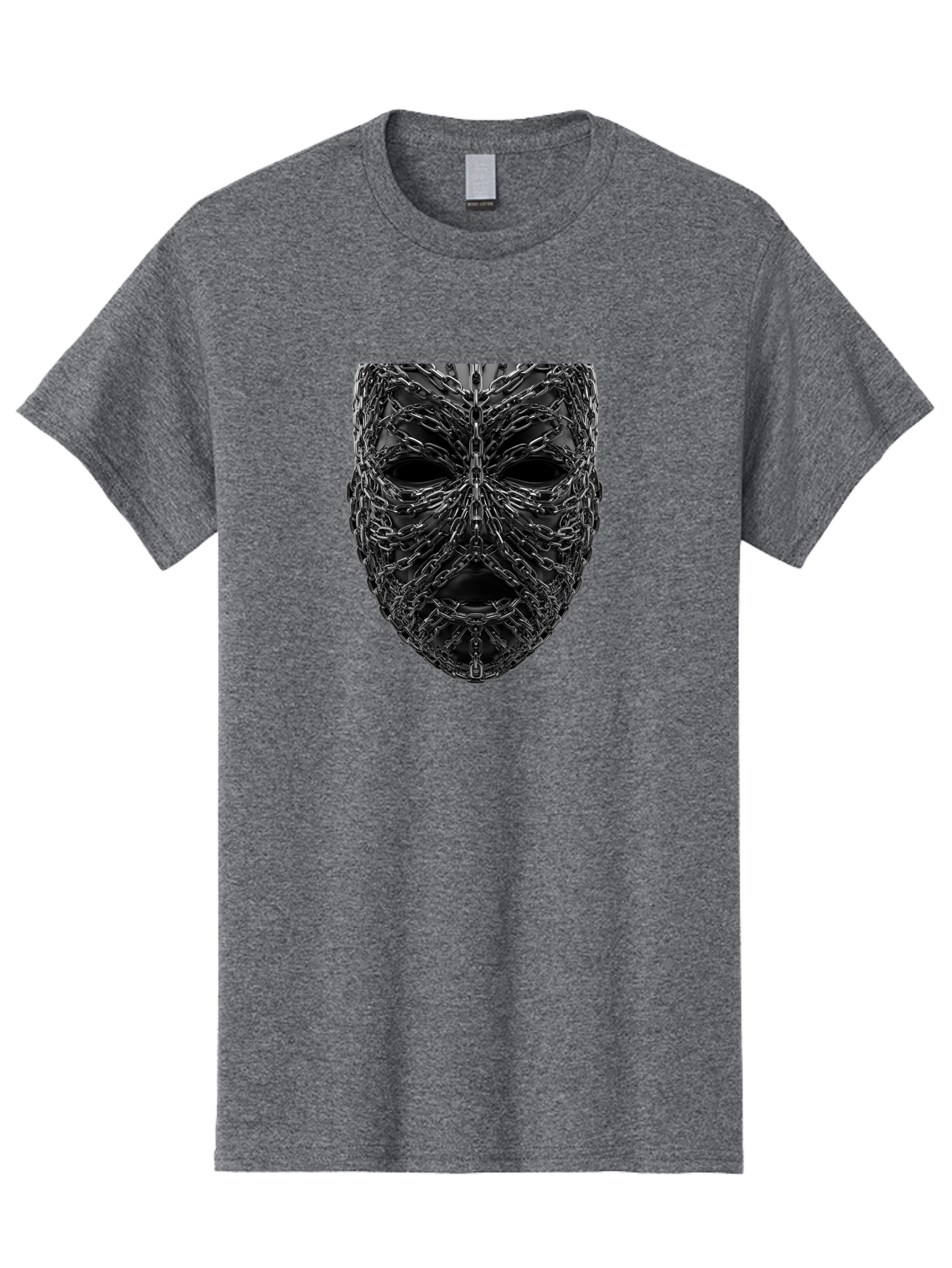Metal-Chain-Mask Men'S Graphic Tee, 100% Cotton, Comfortable Casual Summer Wear, Machine Washable, Black Mask With Chains, Metal Chains Wrapped Around Face, Eerie Atmosphere, Dark Art, Gothic Style, Industrial Design, Chains, Mask, Bad316