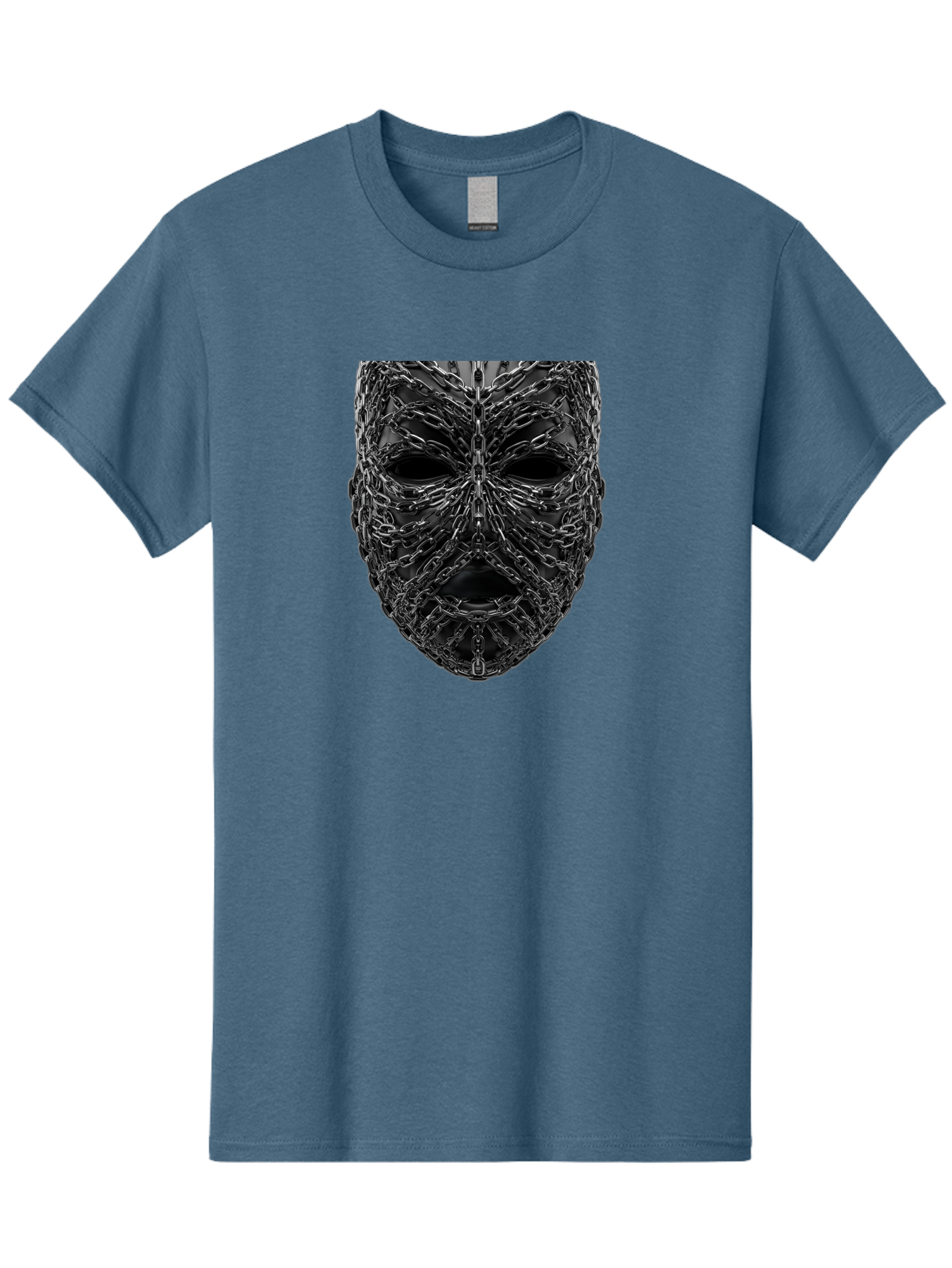 Metal-Chain-Mask Men'S Graphic Tee, 100% Cotton, Comfortable Casual Summer Wear, Machine Washable, Black Mask With Chains, Metal Chains Wrapped Around Face, Eerie Atmosphere, Dark Art, Gothic Style, Industrial Design, Chains, Mask, Bad316