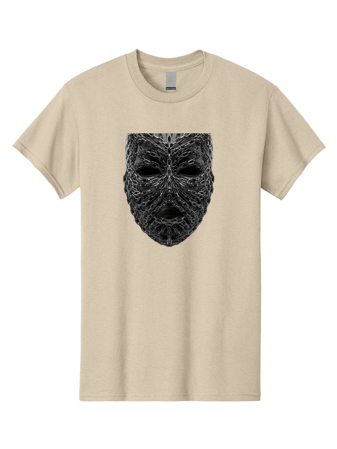 Metal-Chain-Mask Men'S Graphic Tee, 100% Cotton, Comfortable Casual Summer Wear, Machine Washable, Black Mask With Chains, Metal Chains Wrapped Around Face, Eerie Atmosphere, Dark Art, Gothic Style, Industrial Design, Chains, Mask, Bad316