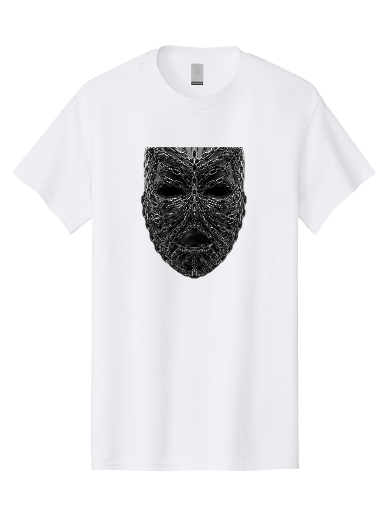 Metal-Chain-Mask Men'S Graphic Tee, 100% Cotton, Comfortable Casual Summer Wear, Machine Washable, Black Mask With Chains, Metal Chains Wrapped Around Face, Eerie Atmosphere, Dark Art, Gothic Style, Industrial Design, Chains, Mask, Bad316