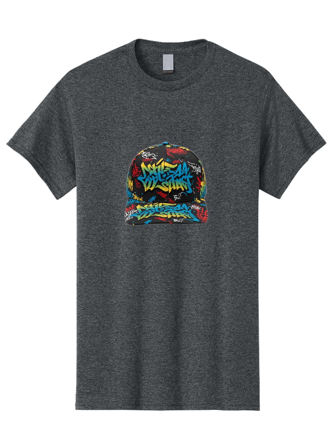 Mike-D-S-Graffiti-Cap Men'S Graphic Tee, 100% Cotton, Comfortable Casual Summer Wear, Machine Washable, Baseball Cap, Graffiti Style, Streetwear Fashion, Urban Clothing, Bold Designs, Vibrant Colors, Stylish Accessories, Casual Wear, Bad318