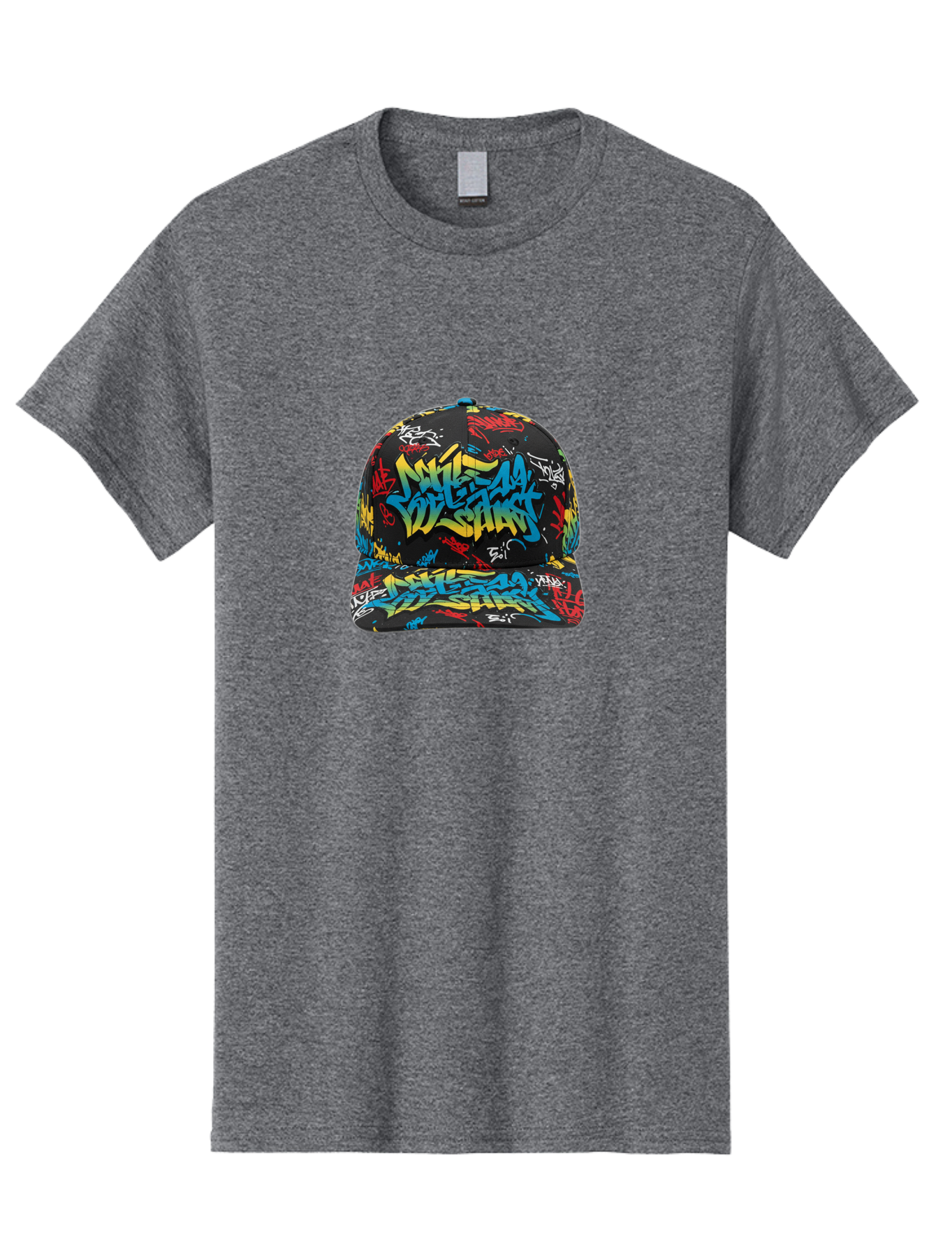 Mike-D-S-Graffiti-Cap Men'S Graphic Tee, 100% Cotton, Comfortable Casual Summer Wear, Machine Washable, Baseball Cap, Graffiti Style, Streetwear Fashion, Urban Clothing, Bold Designs, Vibrant Colors, Stylish Accessories, Casual Wear, Bad318