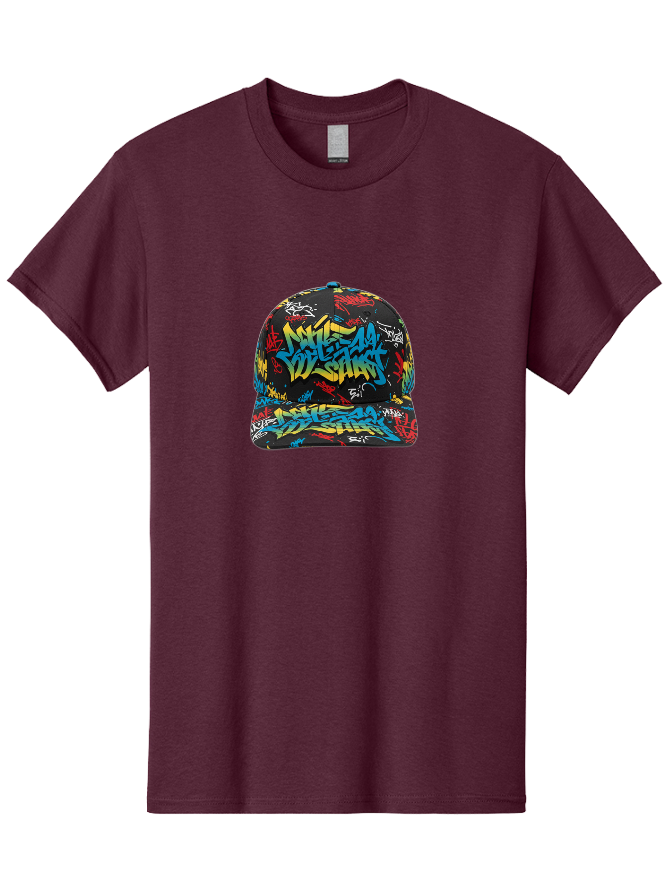 Mike-D-S-Graffiti-Cap Men'S Graphic Tee, 100% Cotton, Comfortable Casual Summer Wear, Machine Washable, Baseball Cap, Graffiti Style, Streetwear Fashion, Urban Clothing, Bold Designs, Vibrant Colors, Stylish Accessories, Casual Wear, Bad318