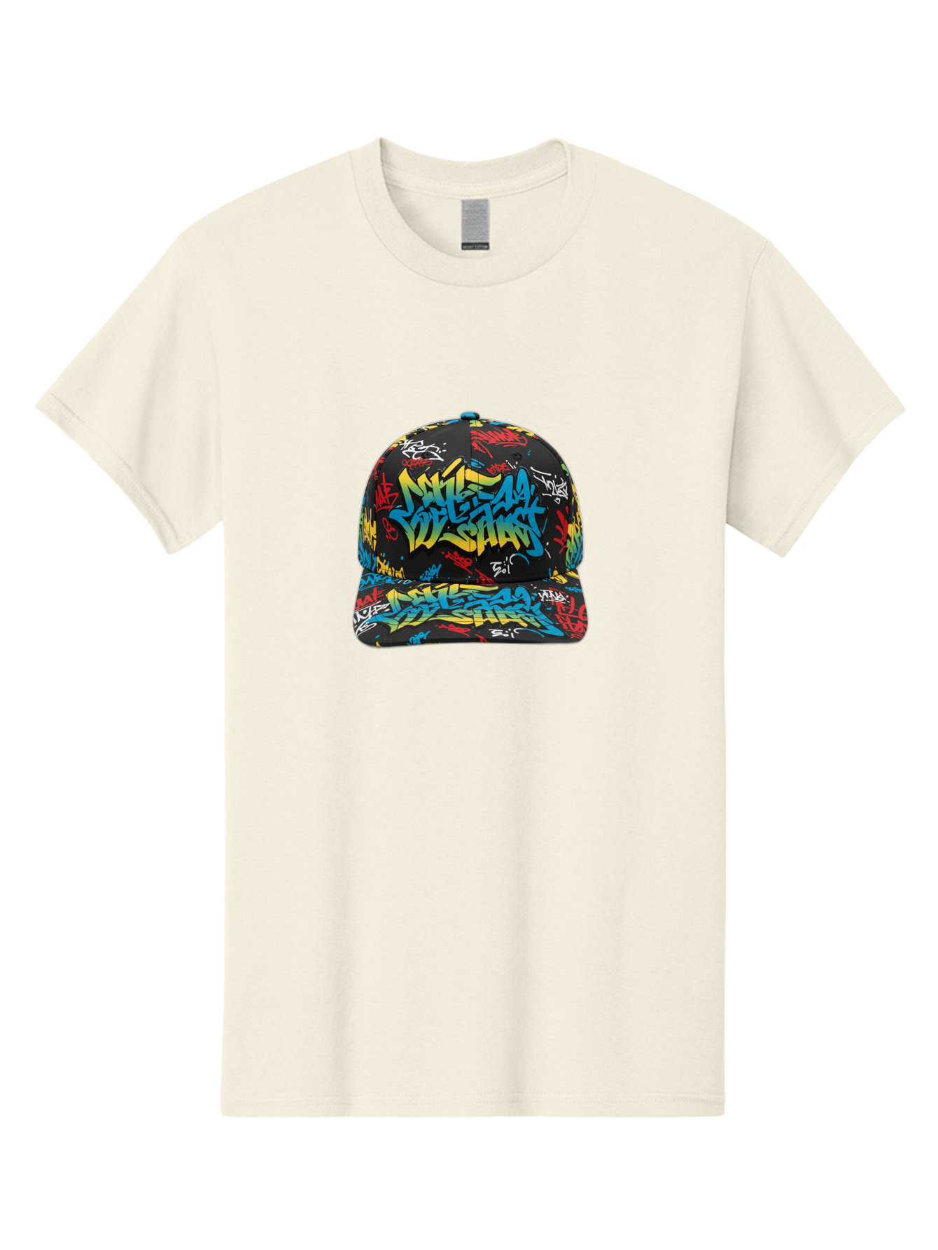 Mike-D-S-Graffiti-Cap Men'S Graphic Tee, 100% Cotton, Comfortable Casual Summer Wear, Machine Washable, Baseball Cap, Graffiti Style, Streetwear Fashion, Urban Clothing, Bold Designs, Vibrant Colors, Stylish Accessories, Casual Wear, Bad318