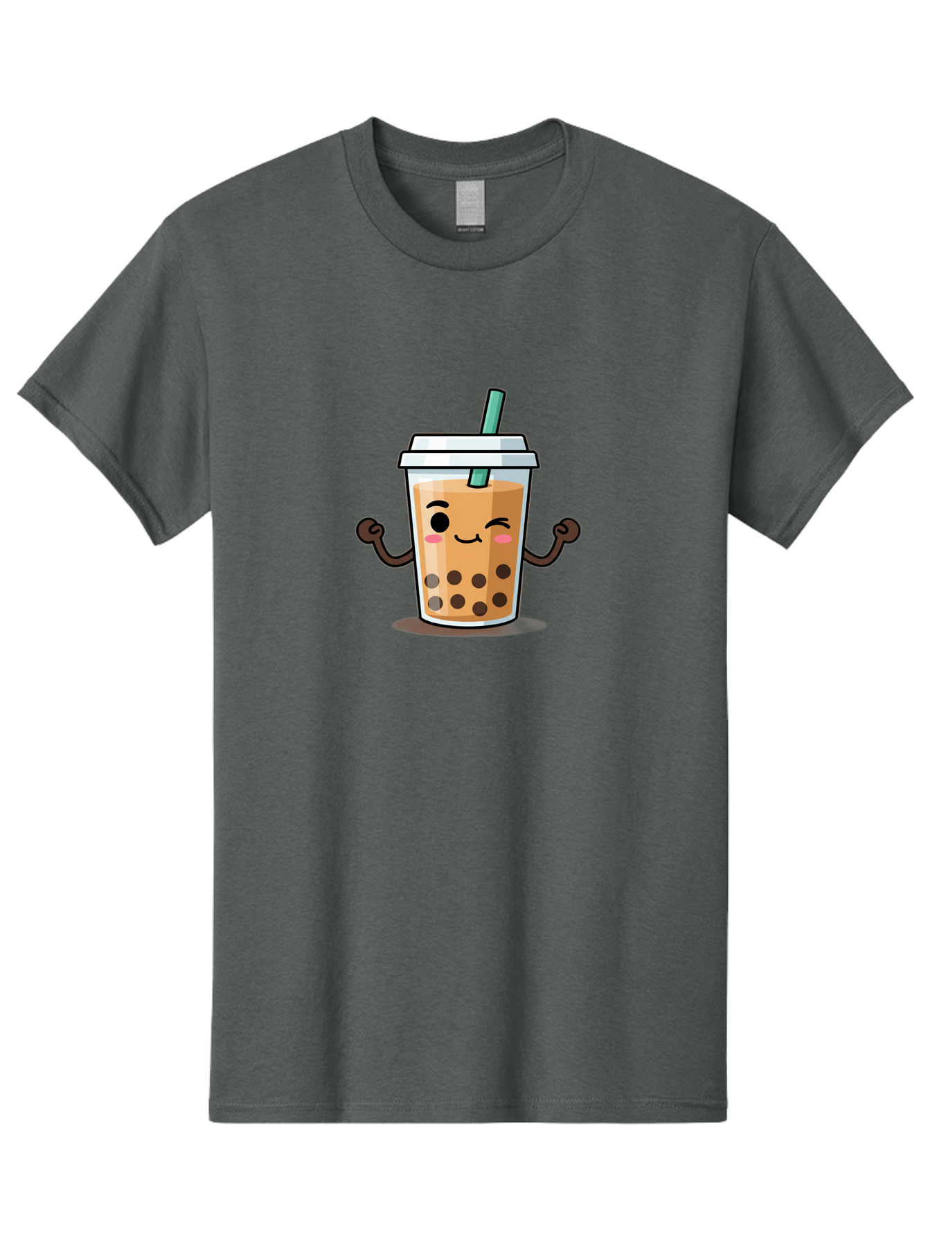 Milk-Tea-2 Men'S Graphic Tee, 100% Cotton, Comfortable Casual Summer Wear, Machine Washable, Cartoon Boba Tea, Milk Tea With Boba, Adorable Drink, Flexing Boba Tea, Cute Beverage, Kawaii Boba, Smiling Drink, Bubble Tea Character, Bad320