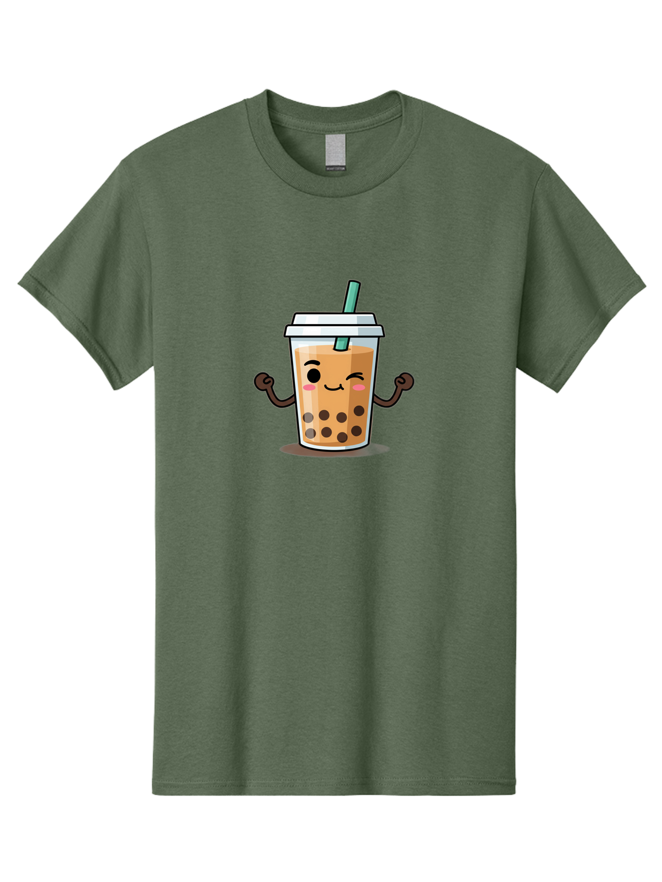 Milk-Tea-2 Men'S Graphic Tee, 100% Cotton, Comfortable Casual Summer Wear, Machine Washable, Cartoon Boba Tea, Milk Tea With Boba, Adorable Drink, Flexing Boba Tea, Cute Beverage, Kawaii Boba, Smiling Drink, Bubble Tea Character, Bad320
