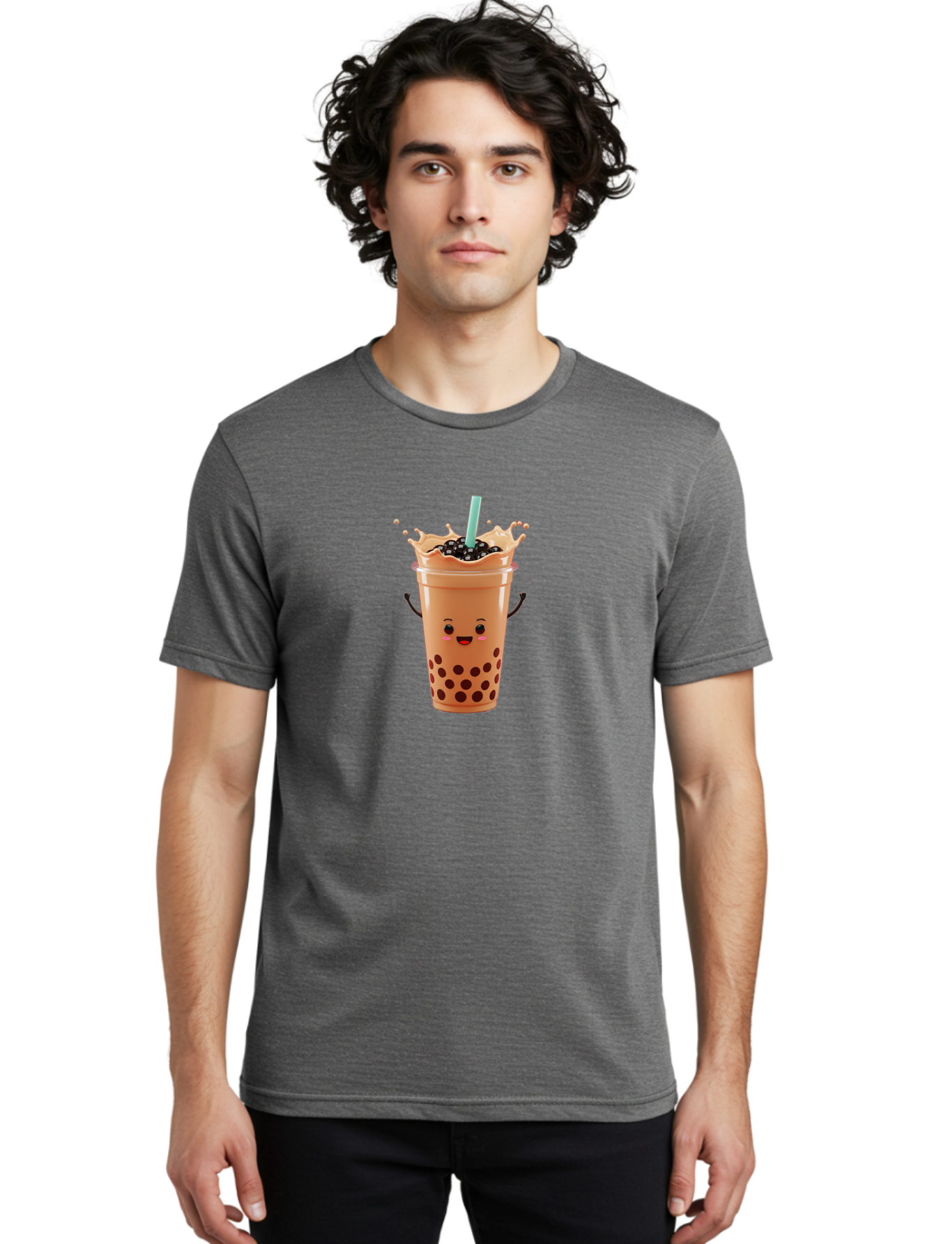 Milk-Tea Men'S Graphic Tee, 100% Cotton, Comfortable Casual Summer Wear, Machine Washable, Boba Tea, Milk Tea, Tapioca Pearls, Bubble Tea, Cartoon Character, Cute Drink, Fun Beverage, Refreshing Tea, Sweet Treat, Tea Lover Bad321