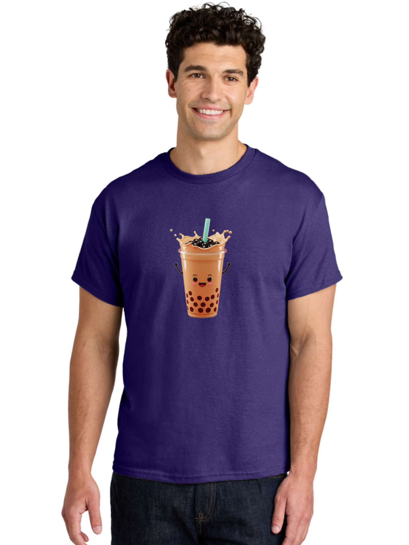 Milk-Tea Men'S Graphic Tee, 100% Cotton, Comfortable Casual Summer Wear, Machine Washable, Boba Tea, Milk Tea, Tapioca Pearls, Bubble Tea, Cartoon Character, Cute Drink, Fun Beverage, Refreshing Tea, Sweet Treat, Tea Lover Bad321