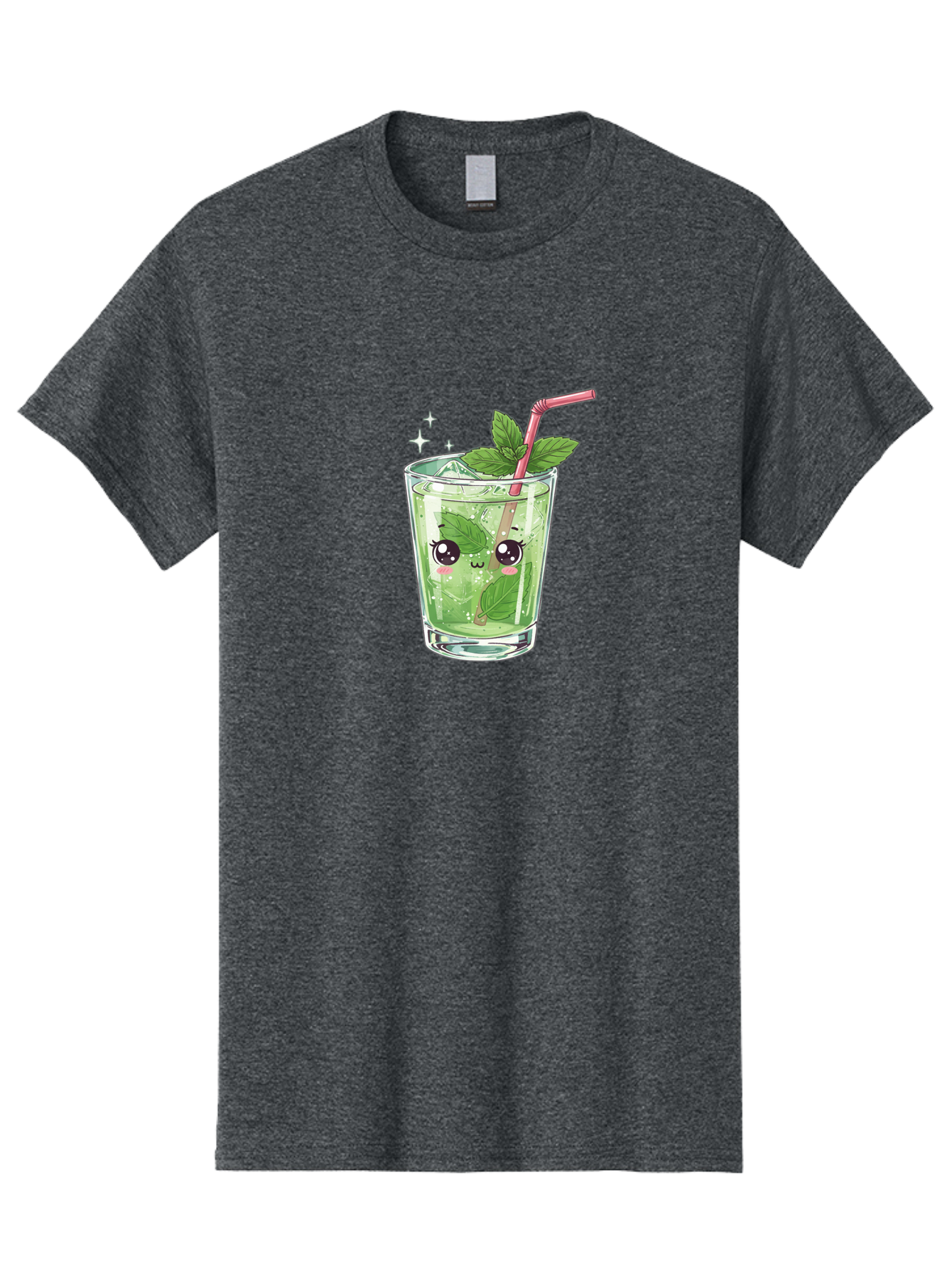 Mint-Drink Men'S Graphic Tee, 100% Cotton, Comfortable Casual Summer Wear, Machine Washable, Mojito Cocktail, Refreshing Drink, Summer Beverage, Mint Leaves, Cute Cartoon Character, Sparkle, Pink Straw, Cool Drink, Trendy Bad323