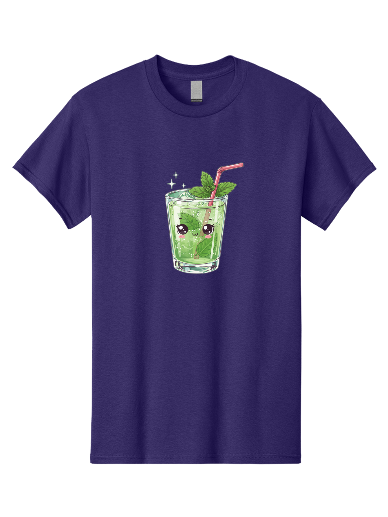 Mint-Drink Men'S Graphic Tee, 100% Cotton, Comfortable Casual Summer Wear, Machine Washable, Mojito Cocktail, Refreshing Drink, Summer Beverage, Mint Leaves, Cute Cartoon Character, Sparkle, Pink Straw, Cool Drink, Trendy Bad323