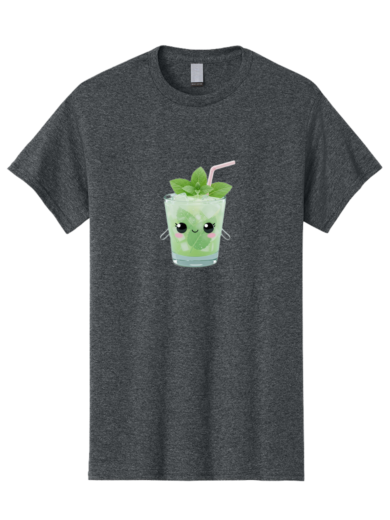 Minty-Cocktail Men'S Graphic Tee, 100% Cotton, Comfortable Casual Summer Wear, Machine Washable, Mint Cocktail, Refreshing Drink, Kawaii Cocktail, Cute Drink, Cartoon Eyes, Mojito, Green Cocktail, Iced Beverage, Straw, Mint Leaves Bad325