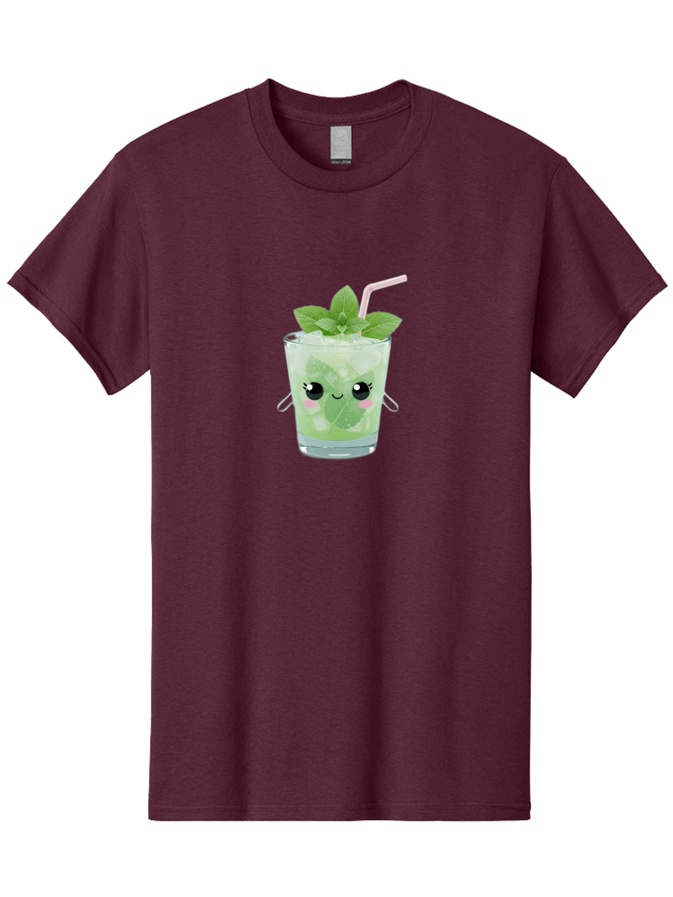 Minty-Cocktail Men'S Graphic Tee, 100% Cotton, Comfortable Casual Summer Wear, Machine Washable, Mint Cocktail, Refreshing Drink, Kawaii Cocktail, Cute Drink, Cartoon Eyes, Mojito, Green Cocktail, Iced Beverage, Straw, Mint Leaves Bad325
