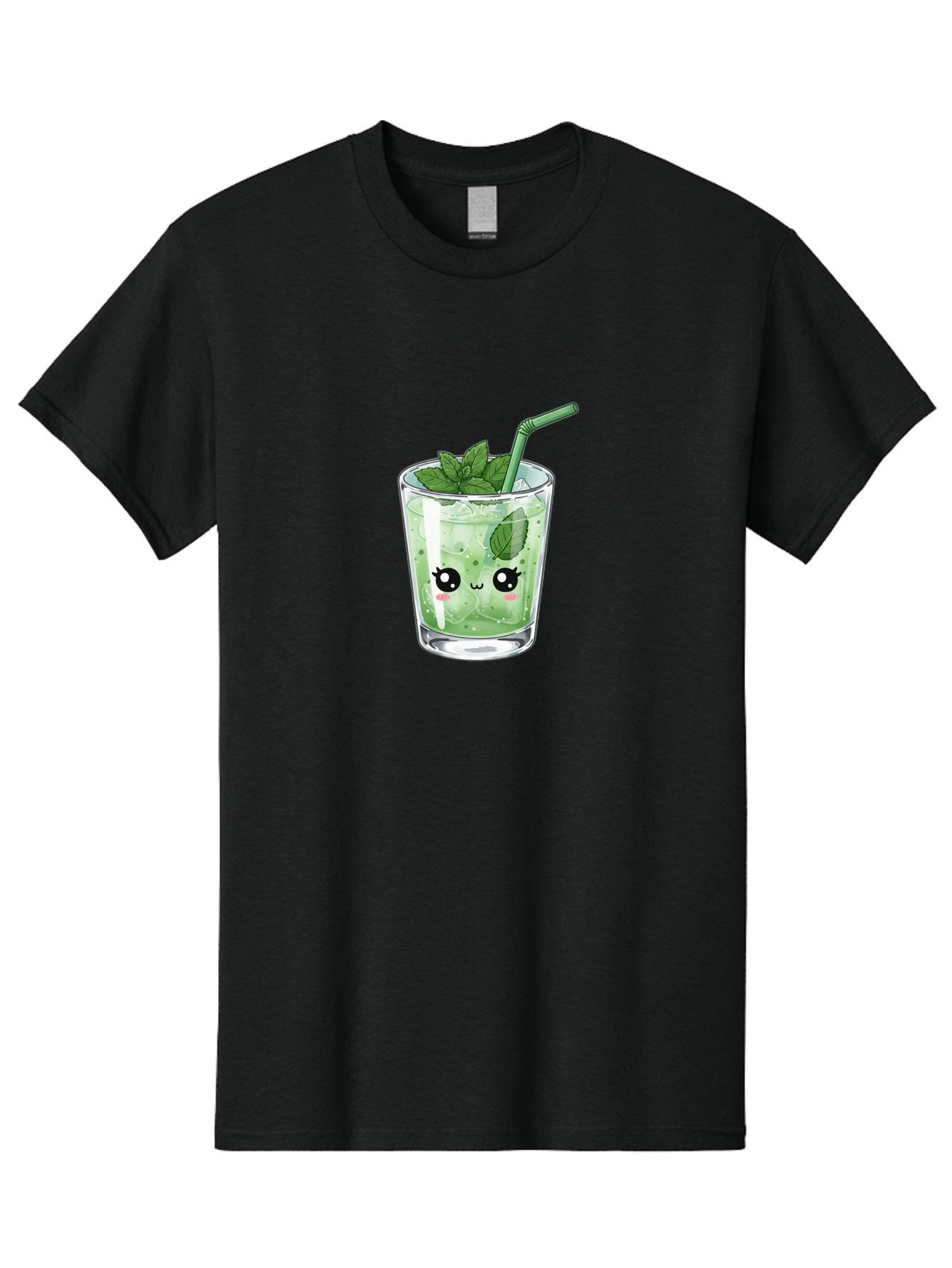 Minty-Drink-1 Men'S Graphic Tee, 100% Cotton, Comfortable Casual Summer Wear, Machine Washable, Refreshing Drink, Mint Leaves, Cute Cartoon Face, Green Straw, Cool Beverage, Iced Drink, Mojito, Summer Refreshment, Fun Illustration, Bad326