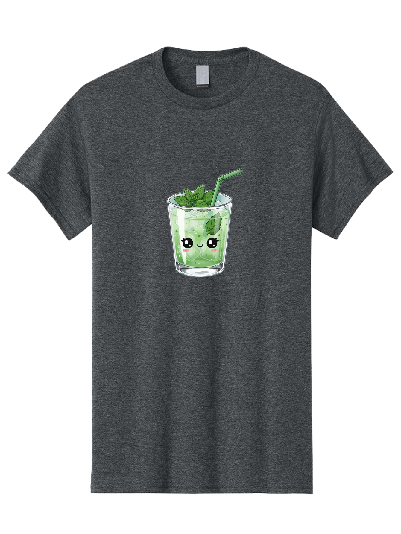 Minty-Drink-1 Men'S Graphic Tee, 100% Cotton, Comfortable Casual Summer Wear, Machine Washable, Refreshing Drink, Mint Leaves, Cute Cartoon Face, Green Straw, Cool Beverage, Iced Drink, Mojito, Summer Refreshment, Fun Illustration, Bad326