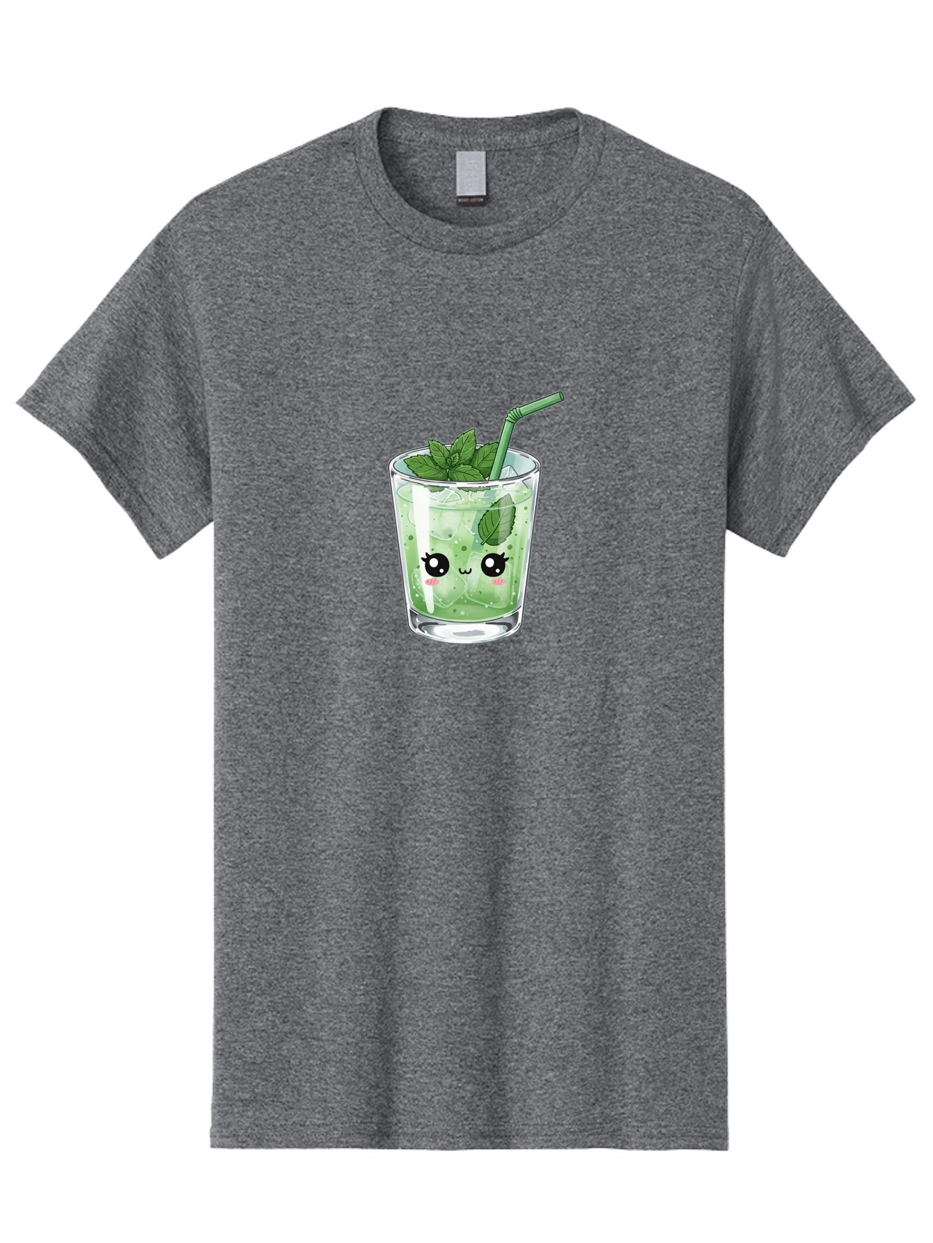 Minty-Drink-1 Men'S Graphic Tee, 100% Cotton, Comfortable Casual Summer Wear, Machine Washable, Refreshing Drink, Mint Leaves, Cute Cartoon Face, Green Straw, Cool Beverage, Iced Drink, Mojito, Summer Refreshment, Fun Illustration, Bad326
