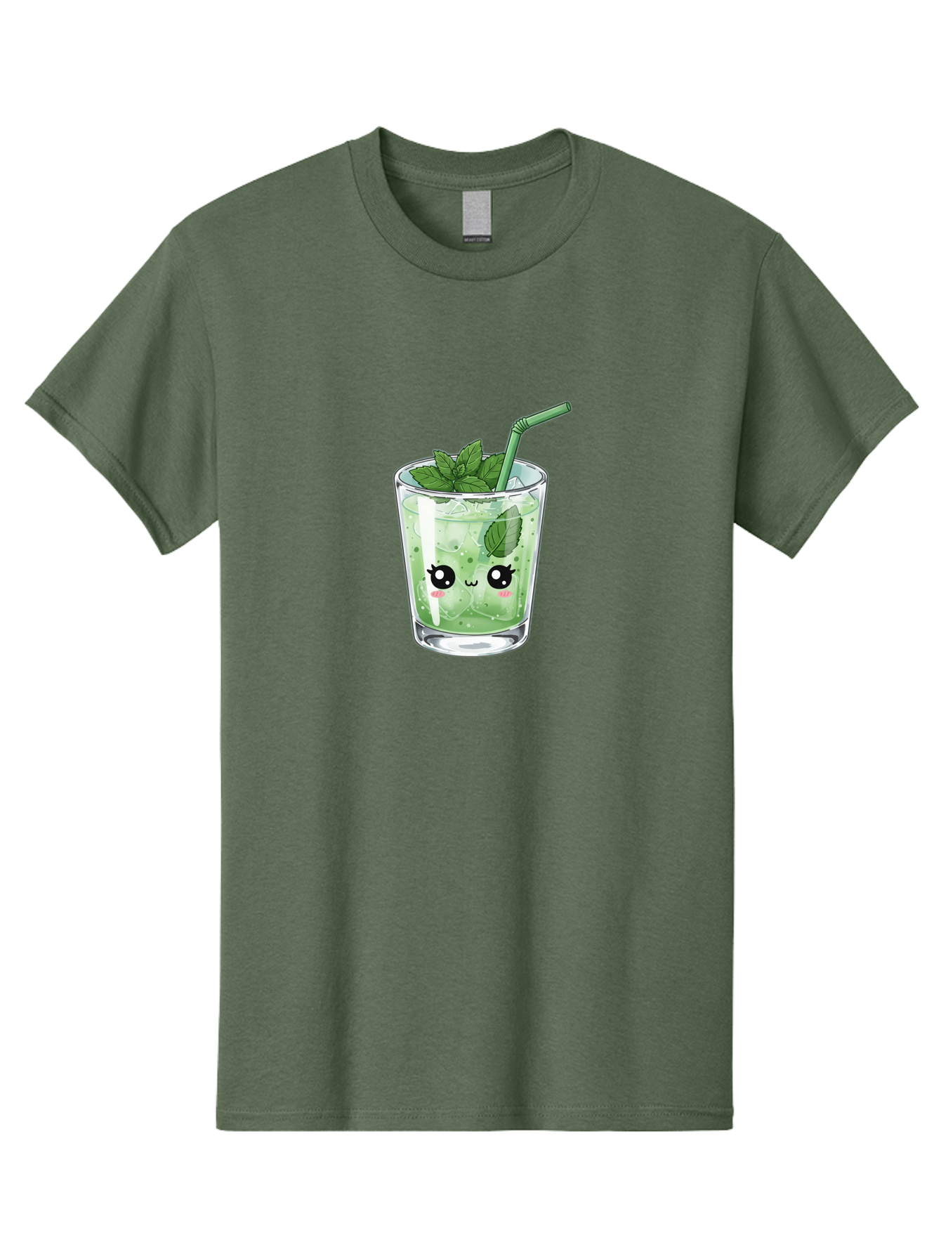 Minty-Drink-1 Men'S Graphic Tee, 100% Cotton, Comfortable Casual Summer Wear, Machine Washable, Refreshing Drink, Mint Leaves, Cute Cartoon Face, Green Straw, Cool Beverage, Iced Drink, Mojito, Summer Refreshment, Fun Illustration, Bad326