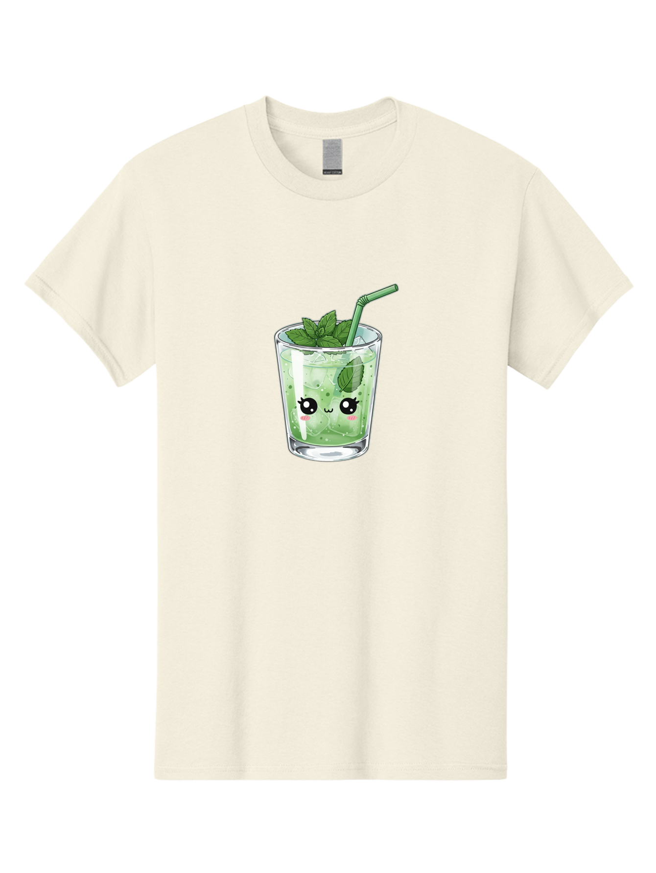 Minty-Drink-1 Men'S Graphic Tee, 100% Cotton, Comfortable Casual Summer Wear, Machine Washable, Refreshing Drink, Mint Leaves, Cute Cartoon Face, Green Straw, Cool Beverage, Iced Drink, Mojito, Summer Refreshment, Fun Illustration, Bad326