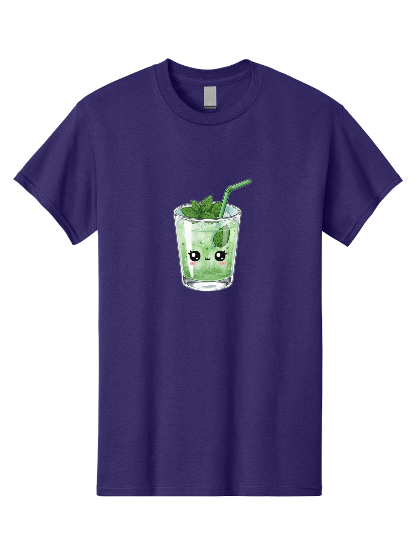 Minty-Drink-1 Men'S Graphic Tee, 100% Cotton, Comfortable Casual Summer Wear, Machine Washable, Refreshing Drink, Mint Leaves, Cute Cartoon Face, Green Straw, Cool Beverage, Iced Drink, Mojito, Summer Refreshment, Fun Illustration, Bad326