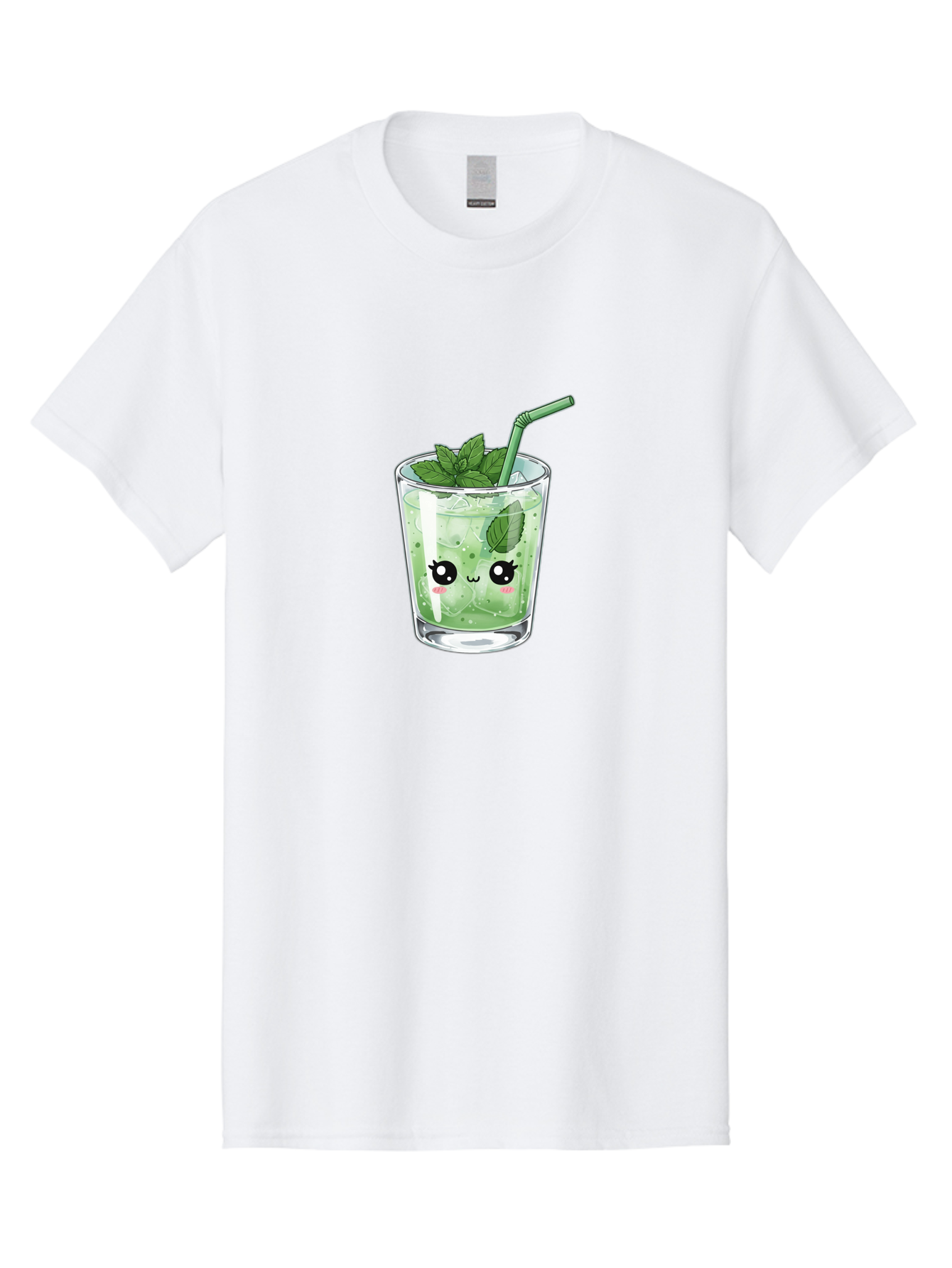 Minty-Drink-1 Men'S Graphic Tee, 100% Cotton, Comfortable Casual Summer Wear, Machine Washable, Refreshing Drink, Mint Leaves, Cute Cartoon Face, Green Straw, Cool Beverage, Iced Drink, Mojito, Summer Refreshment, Fun Illustration, Bad326