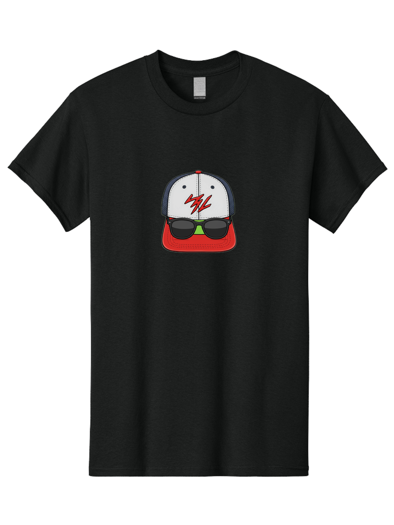 Mlb-Cap-Sunglasses Men'S Graphic Tee, 100% Cotton, Comfortable Casual Summer Wear, Machine Washable, Baseball Cap, Sunglasses, Red And White, Mlb Logo, Stylized Graphic, Sports Apparel, Fashion Accessory, Trendy Illustration, Logo Design, Bad329
