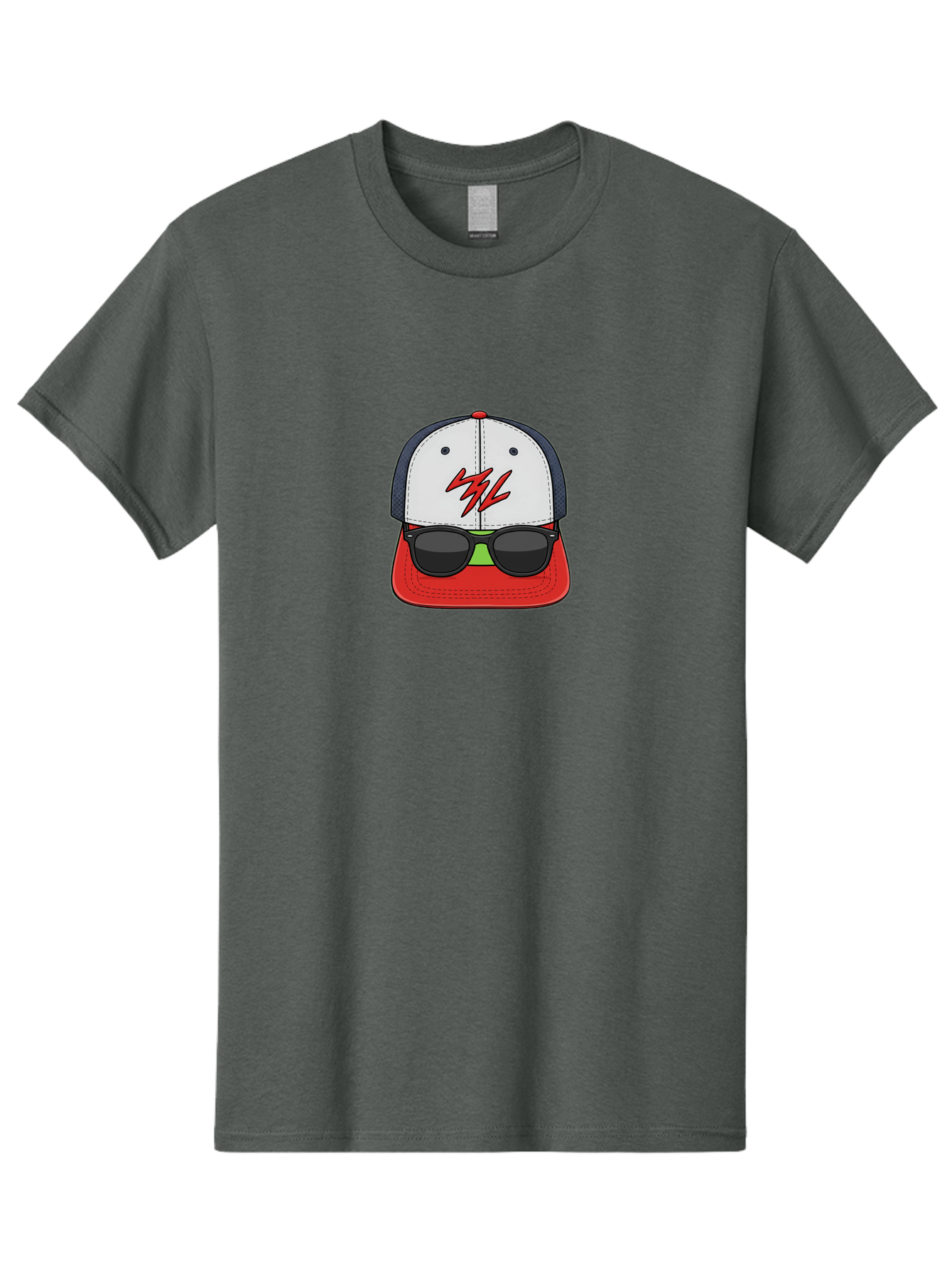 Mlb-Cap-Sunglasses Men'S Graphic Tee, 100% Cotton, Comfortable Casual Summer Wear, Machine Washable, Baseball Cap, Sunglasses, Red And White, Mlb Logo, Stylized Graphic, Sports Apparel, Fashion Accessory, Trendy Illustration, Logo Design, Bad329