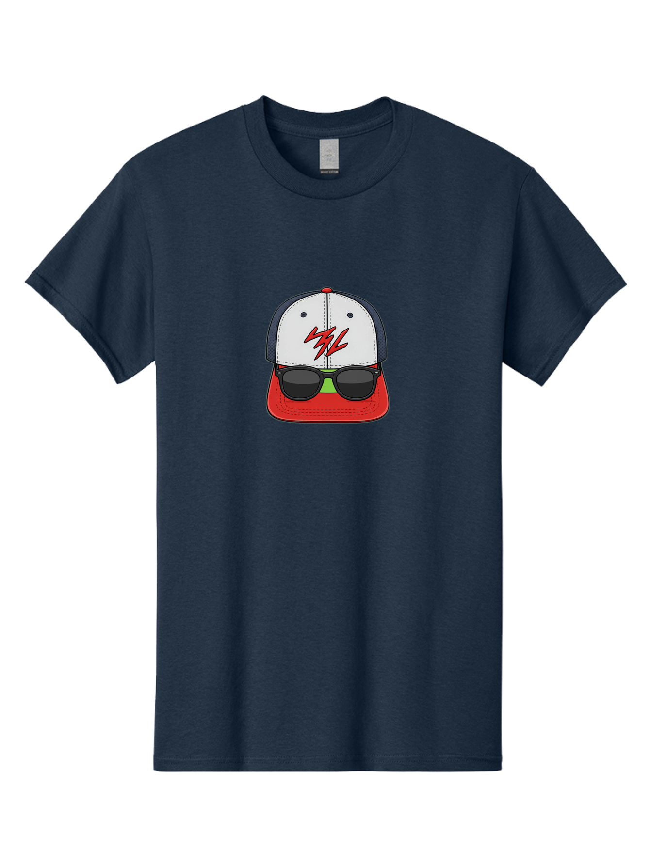 Mlb-Cap-Sunglasses Men'S Graphic Tee, 100% Cotton, Comfortable Casual Summer Wear, Machine Washable, Baseball Cap, Sunglasses, Red And White, Mlb Logo, Stylized Graphic, Sports Apparel, Fashion Accessory, Trendy Illustration, Logo Design, Bad329