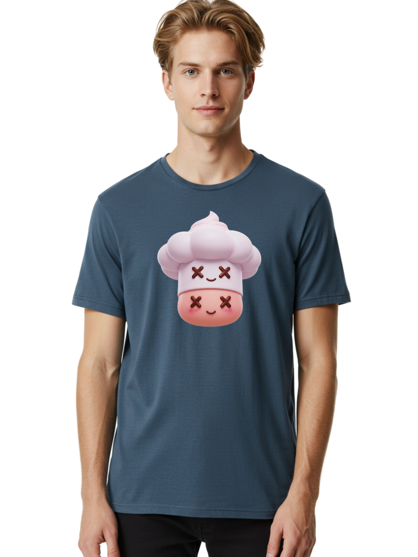 Mochi-Chef Men'S Graphic Tee, 100% Cotton, Comfortable Casual Summer Wear, Machine Washable, Kawaii Chef, Cute Character, Cartoon Mascot, Baking Illustration, Cute Face, Sweet Treats, Dessert Art, Adorable Icon, Foodie Graphics Bad330