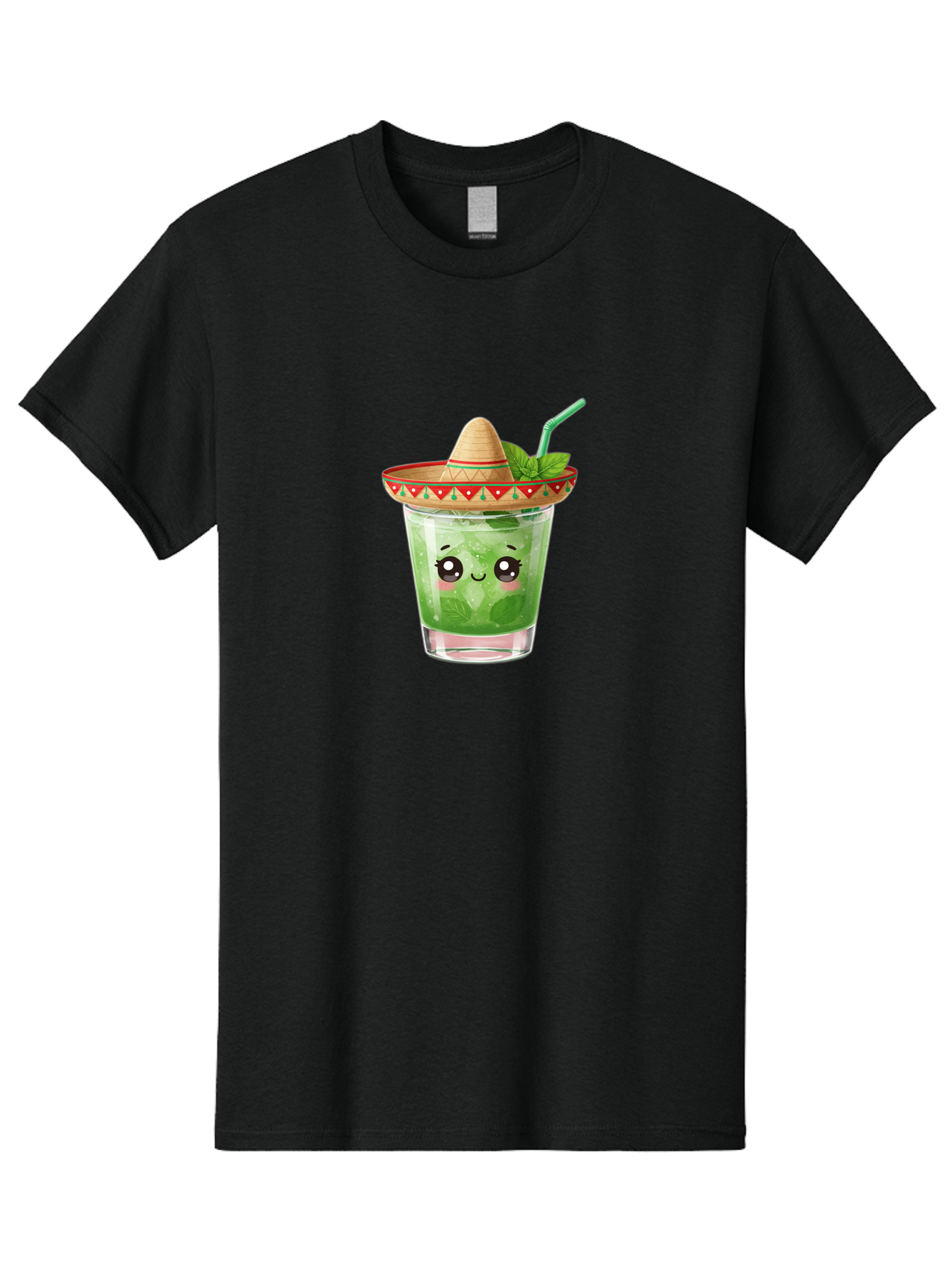 Mojito-With-Sombrero Men'S Graphic Tee, 100% Cotton, Comfortable Casual Summer Wear, Machine Washable, Mojito Cocktail, Refreshing Drink, Mint Leaves, Cute Face, Straw, Sombrero Hat, Festive Vibe, Cartoon Style, Fun Illustration, Summer Drink Bad332