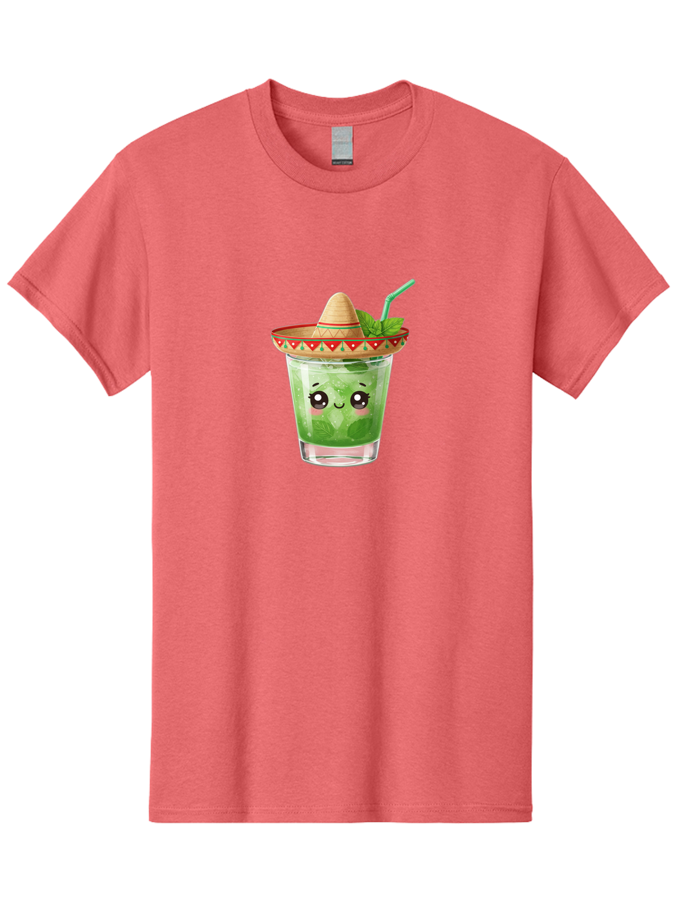 Mojito-With-Sombrero Men'S Graphic Tee, 100% Cotton, Comfortable Casual Summer Wear, Machine Washable, Mojito Cocktail, Refreshing Drink, Mint Leaves, Cute Face, Straw, Sombrero Hat, Festive Vibe, Cartoon Style, Fun Illustration, Summer Drink Bad332