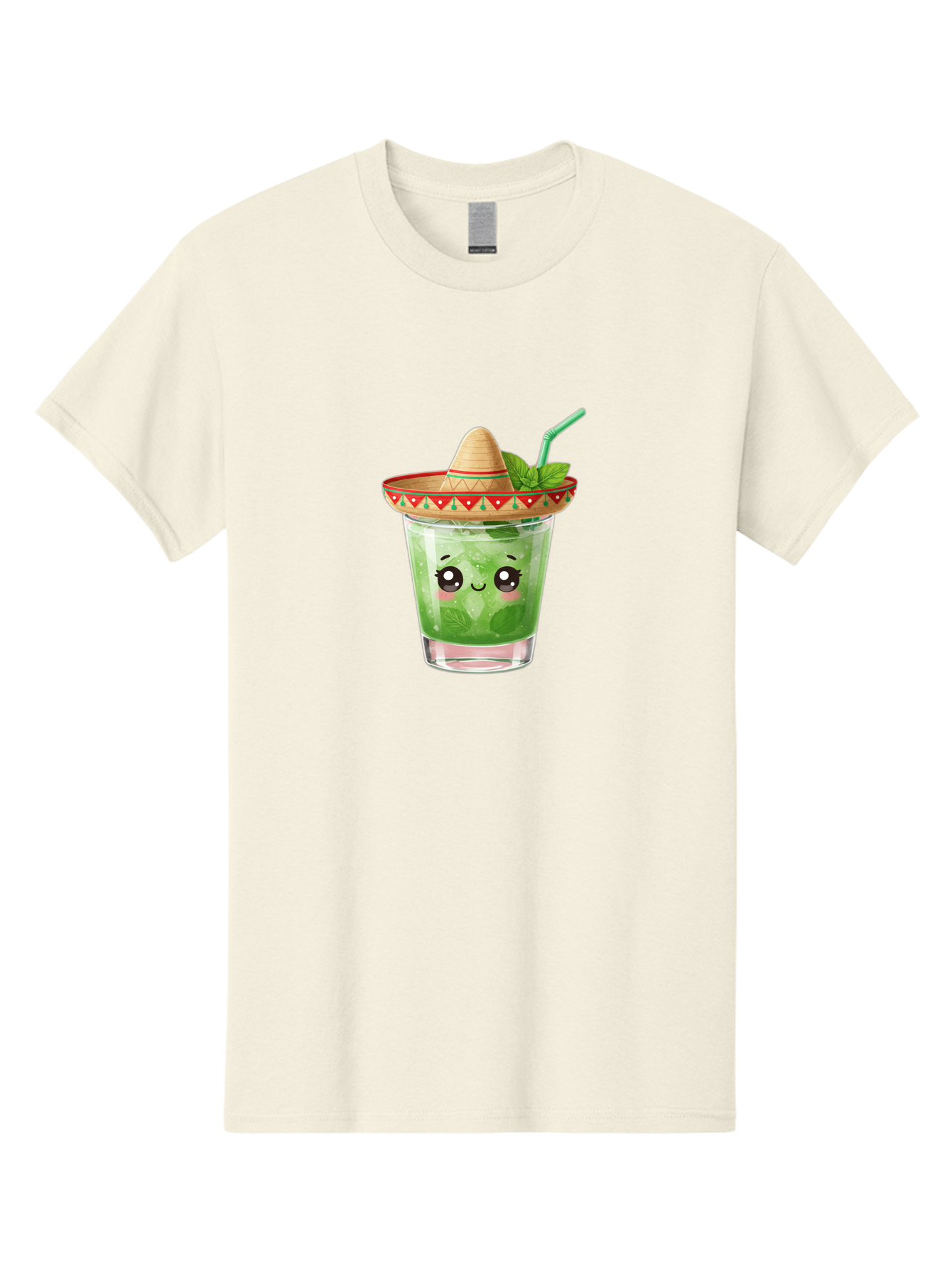 Mojito-With-Sombrero Men'S Graphic Tee, 100% Cotton, Comfortable Casual Summer Wear, Machine Washable, Mojito Cocktail, Refreshing Drink, Mint Leaves, Cute Face, Straw, Sombrero Hat, Festive Vibe, Cartoon Style, Fun Illustration, Summer Drink Bad332