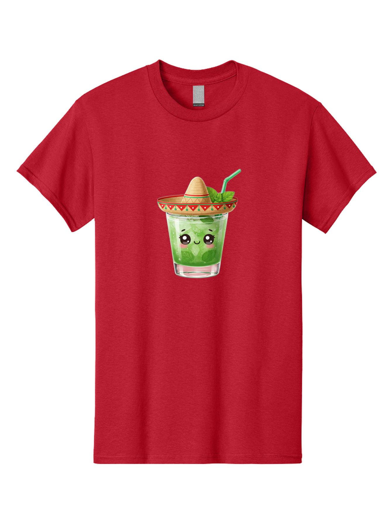 Mojito-With-Sombrero Men'S Graphic Tee, 100% Cotton, Comfortable Casual Summer Wear, Machine Washable, Mojito Cocktail, Refreshing Drink, Mint Leaves, Cute Face, Straw, Sombrero Hat, Festive Vibe, Cartoon Style, Fun Illustration, Summer Drink Bad332