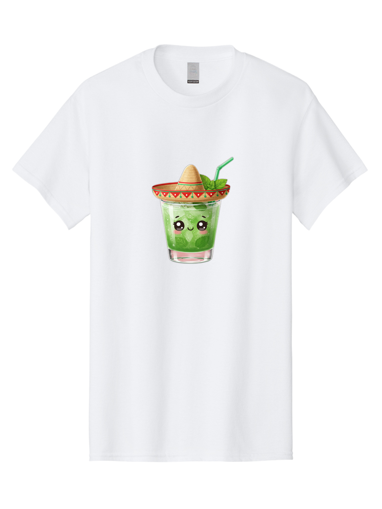 Mojito-With-Sombrero Men'S Graphic Tee, 100% Cotton, Comfortable Casual Summer Wear, Machine Washable, Mojito Cocktail, Refreshing Drink, Mint Leaves, Cute Face, Straw, Sombrero Hat, Festive Vibe, Cartoon Style, Fun Illustration, Summer Drink Bad332
