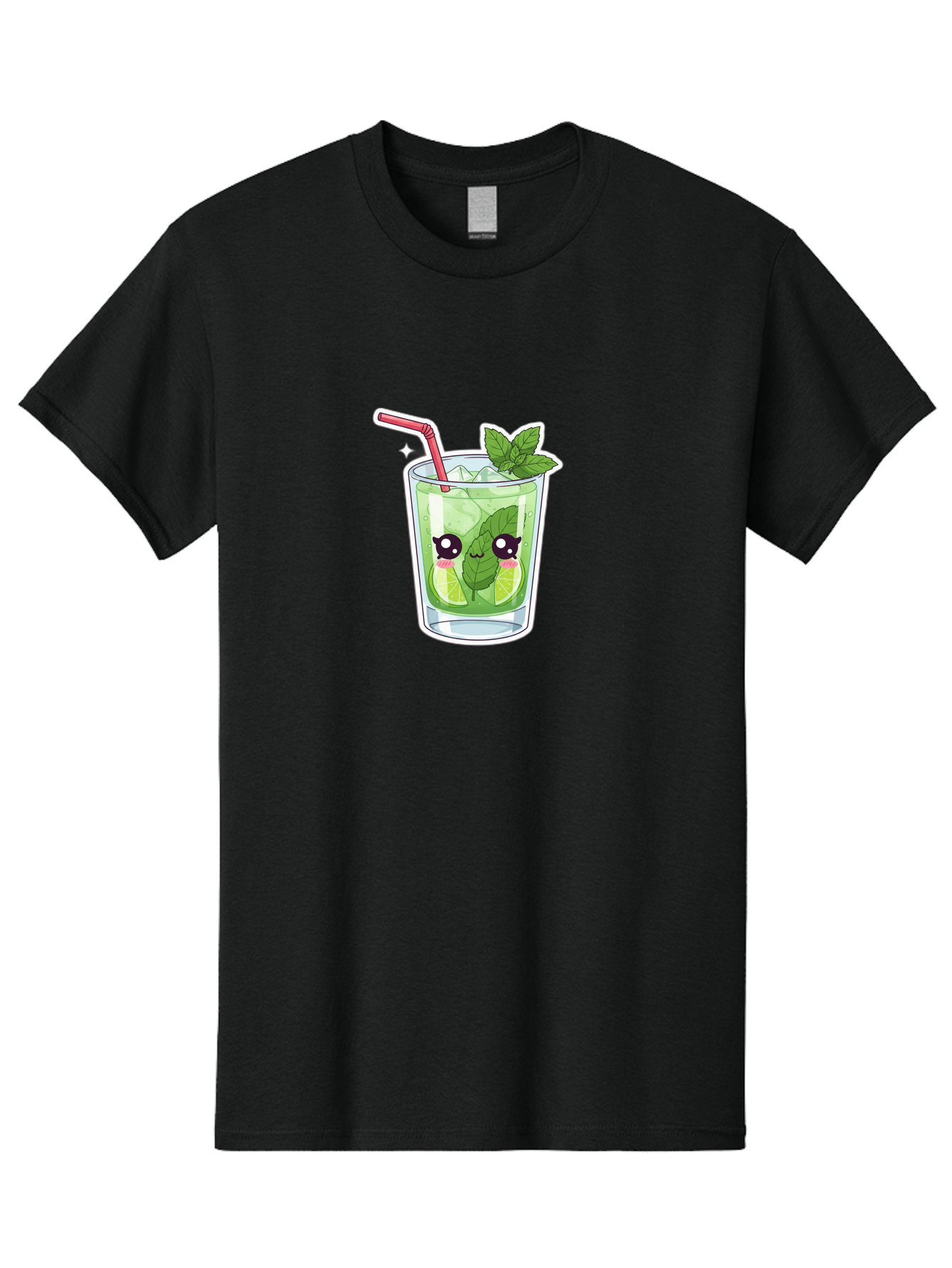 Mojito Men'S Graphic Tee, 100% Cotton, Comfortable Casual Summer Wear, Machine Washable, Mojito Cocktail, Refreshing Drink, Lime Wedges, Mint Leaves, Cartoon Style, Cute Characters, Summer Vibes, Pink Straw, Fun Illustration, Kawaii Design, Bad333
