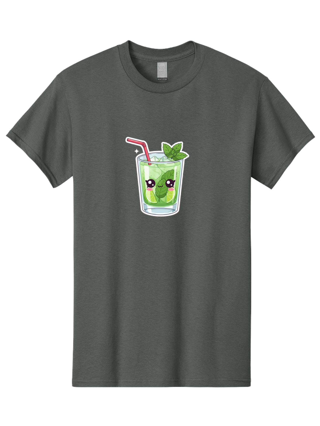 Mojito Men'S Graphic Tee, 100% Cotton, Comfortable Casual Summer Wear, Machine Washable, Mojito Cocktail, Refreshing Drink, Lime Wedges, Mint Leaves, Cartoon Style, Cute Characters, Summer Vibes, Pink Straw, Fun Illustration, Kawaii Design, Bad333
