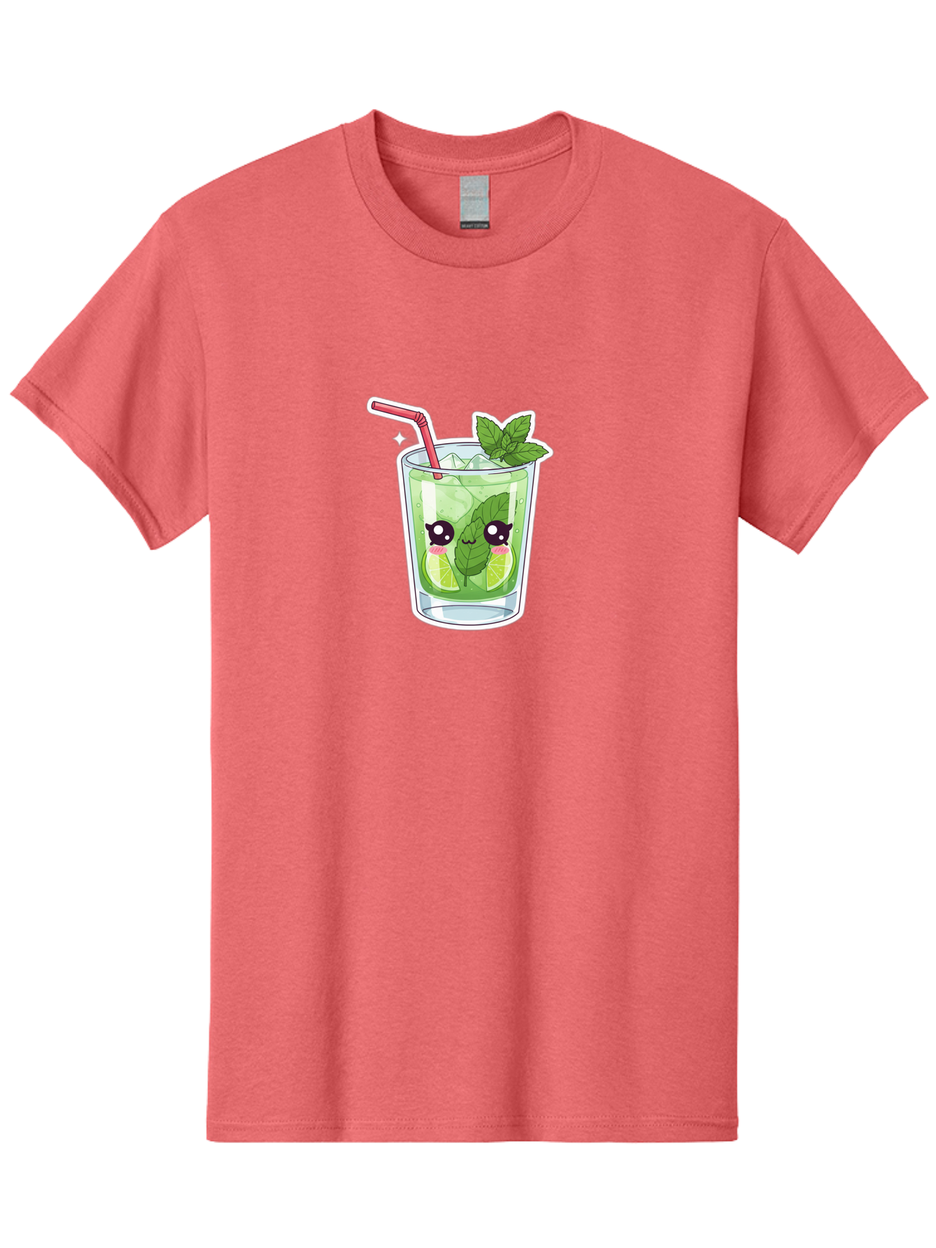 Mojito Men'S Graphic Tee, 100% Cotton, Comfortable Casual Summer Wear, Machine Washable, Mojito Cocktail, Refreshing Drink, Lime Wedges, Mint Leaves, Cartoon Style, Cute Characters, Summer Vibes, Pink Straw, Fun Illustration, Kawaii Design, Bad333