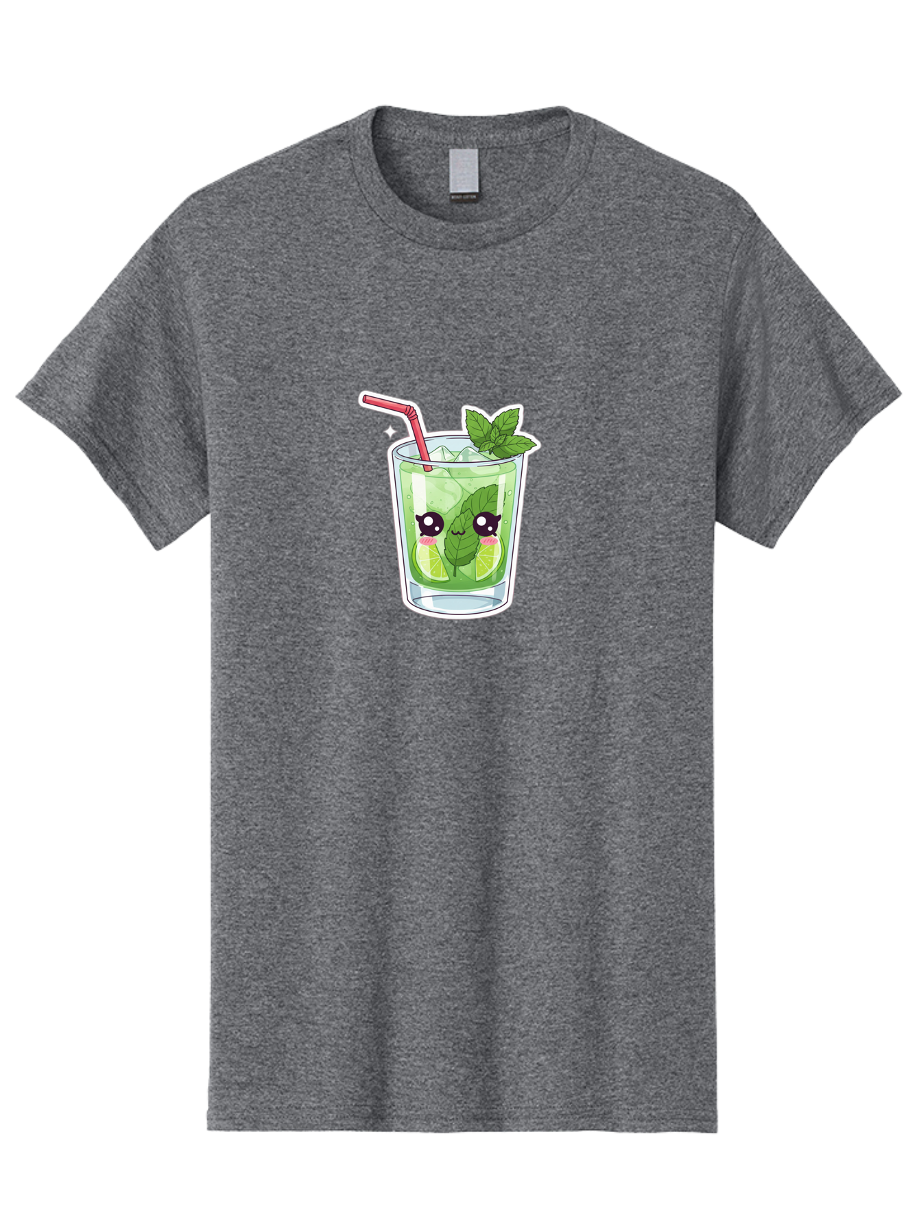 Mojito Men'S Graphic Tee, 100% Cotton, Comfortable Casual Summer Wear, Machine Washable, Mojito Cocktail, Refreshing Drink, Lime Wedges, Mint Leaves, Cartoon Style, Cute Characters, Summer Vibes, Pink Straw, Fun Illustration, Kawaii Design, Bad333