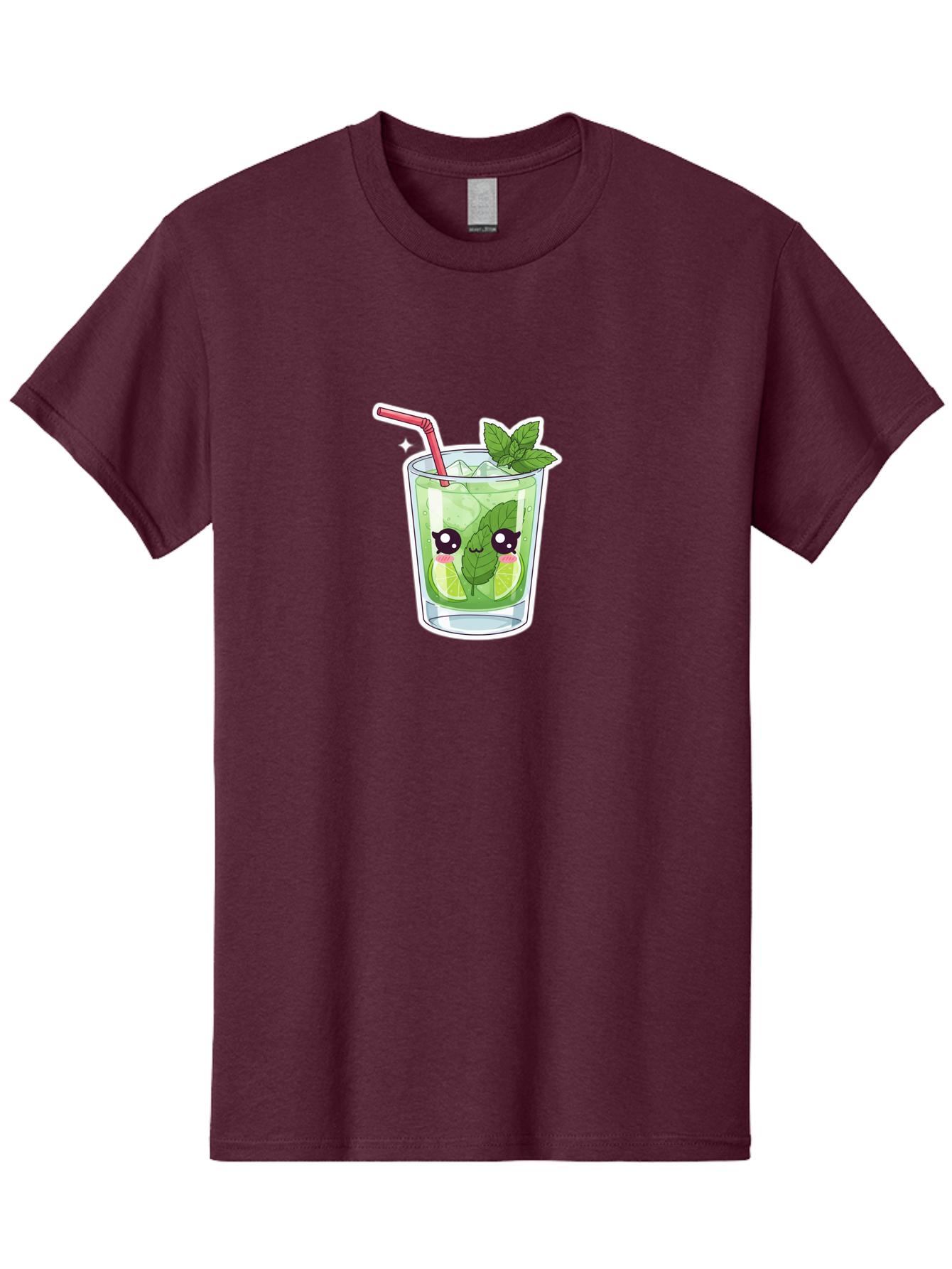 Mojito Men'S Graphic Tee, 100% Cotton, Comfortable Casual Summer Wear, Machine Washable, Mojito Cocktail, Refreshing Drink, Lime Wedges, Mint Leaves, Cartoon Style, Cute Characters, Summer Vibes, Pink Straw, Fun Illustration, Kawaii Design, Bad333
