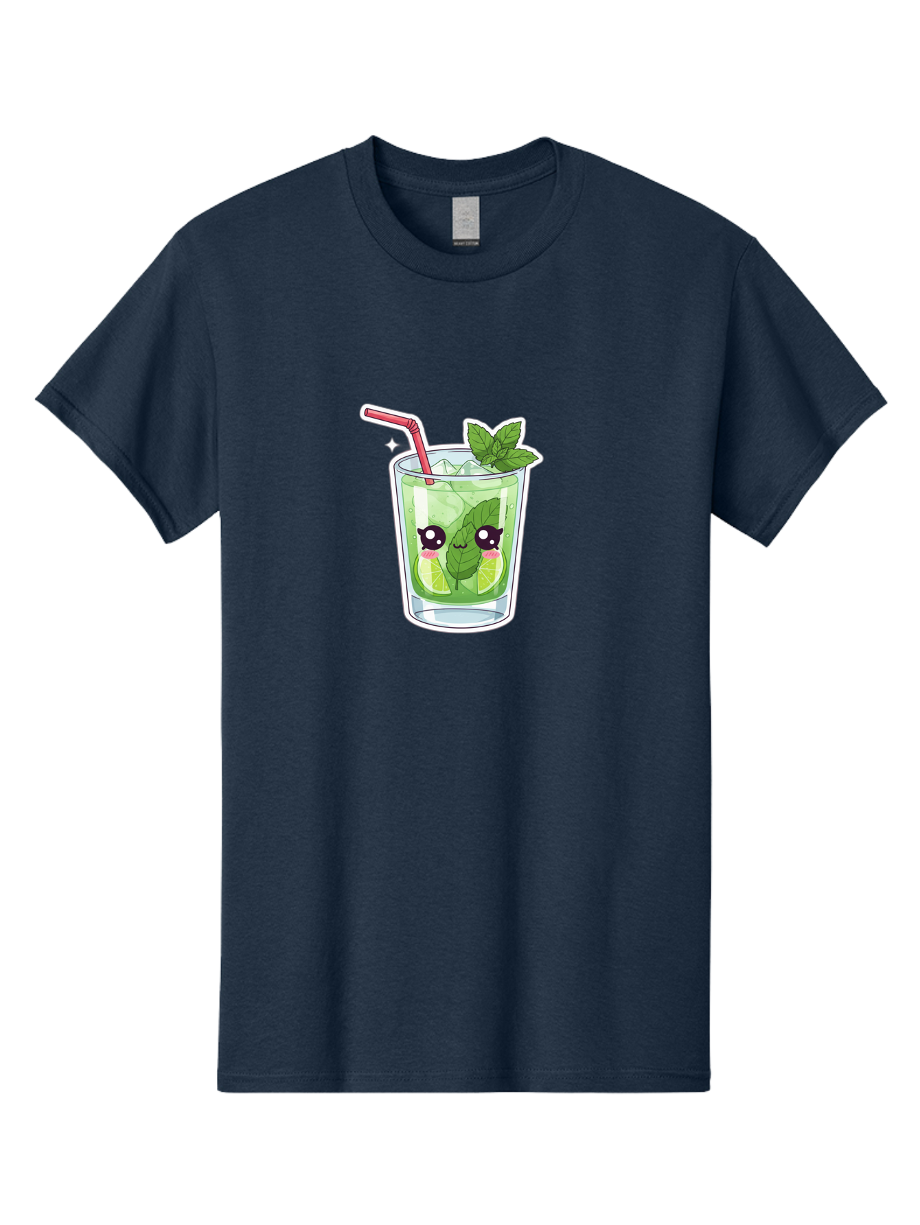 Mojito Men'S Graphic Tee, 100% Cotton, Comfortable Casual Summer Wear, Machine Washable, Mojito Cocktail, Refreshing Drink, Lime Wedges, Mint Leaves, Cartoon Style, Cute Characters, Summer Vibes, Pink Straw, Fun Illustration, Kawaii Design, Bad333