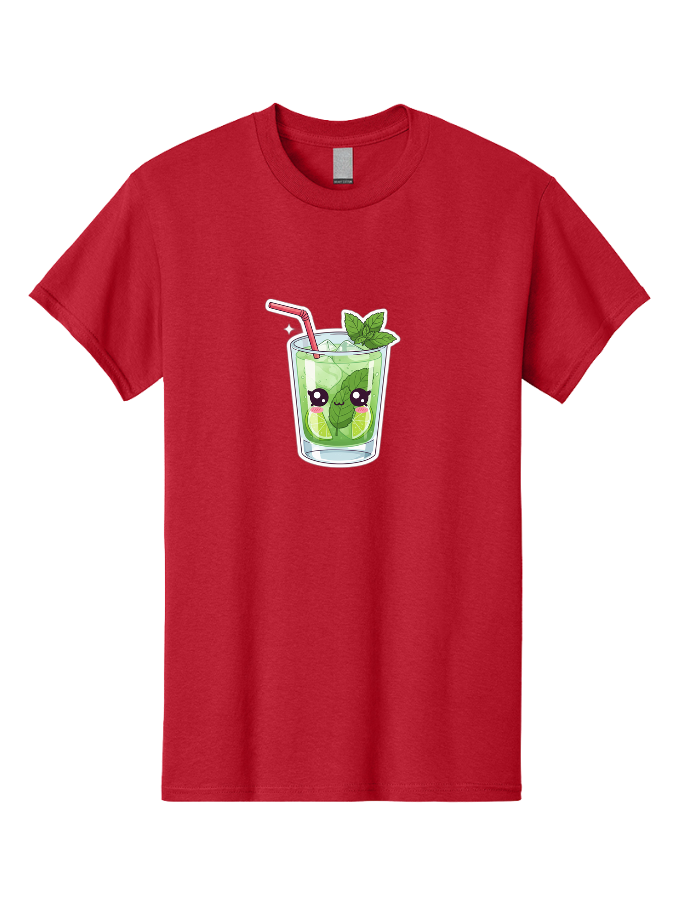 Mojito Men'S Graphic Tee, 100% Cotton, Comfortable Casual Summer Wear, Machine Washable, Mojito Cocktail, Refreshing Drink, Lime Wedges, Mint Leaves, Cartoon Style, Cute Characters, Summer Vibes, Pink Straw, Fun Illustration, Kawaii Design, Bad333