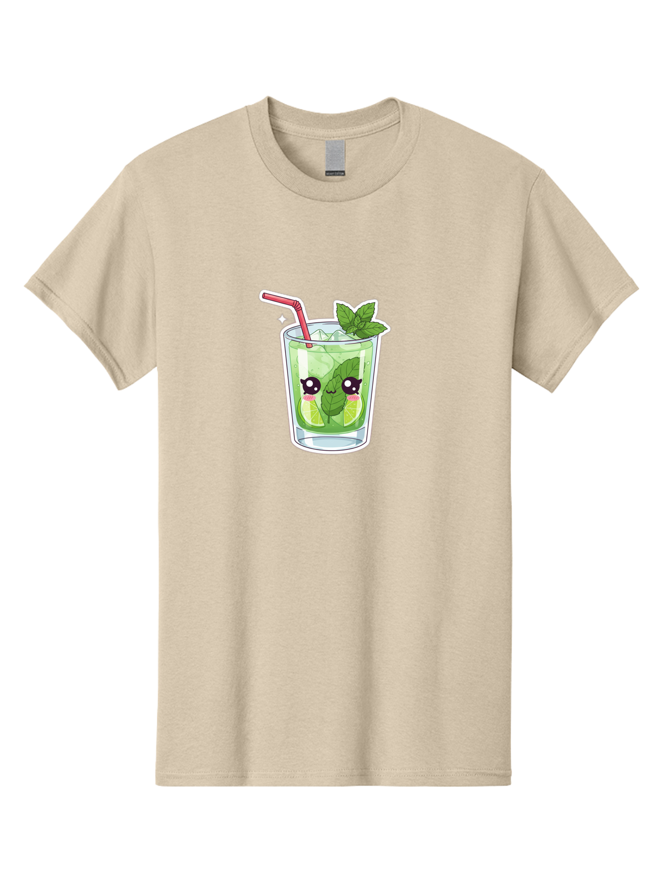 Mojito Men'S Graphic Tee, 100% Cotton, Comfortable Casual Summer Wear, Machine Washable, Mojito Cocktail, Refreshing Drink, Lime Wedges, Mint Leaves, Cartoon Style, Cute Characters, Summer Vibes, Pink Straw, Fun Illustration, Kawaii Design, Bad333