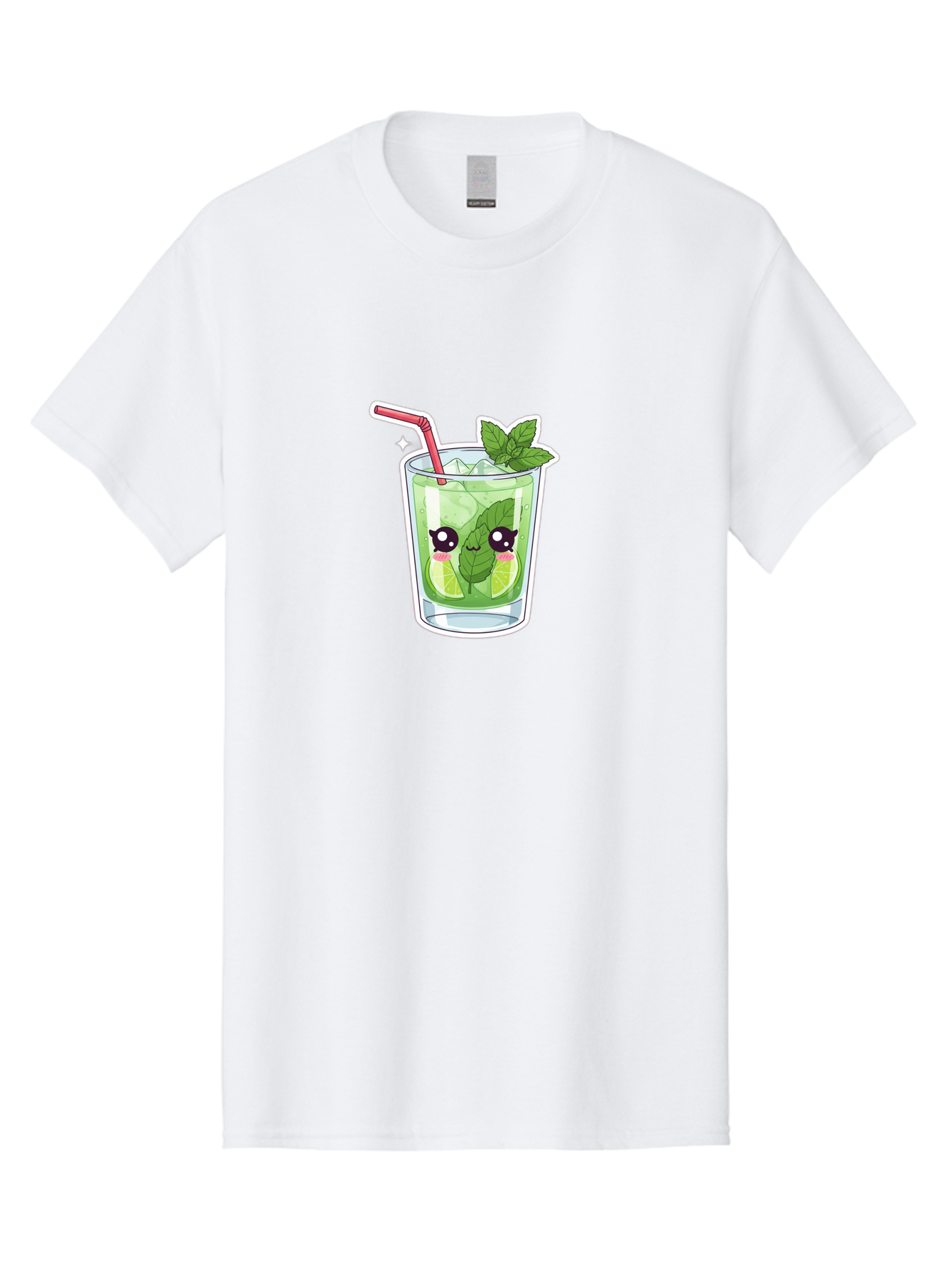 Mojito Men'S Graphic Tee, 100% Cotton, Comfortable Casual Summer Wear, Machine Washable, Mojito Cocktail, Refreshing Drink, Lime Wedges, Mint Leaves, Cartoon Style, Cute Characters, Summer Vibes, Pink Straw, Fun Illustration, Kawaii Design, Bad333
