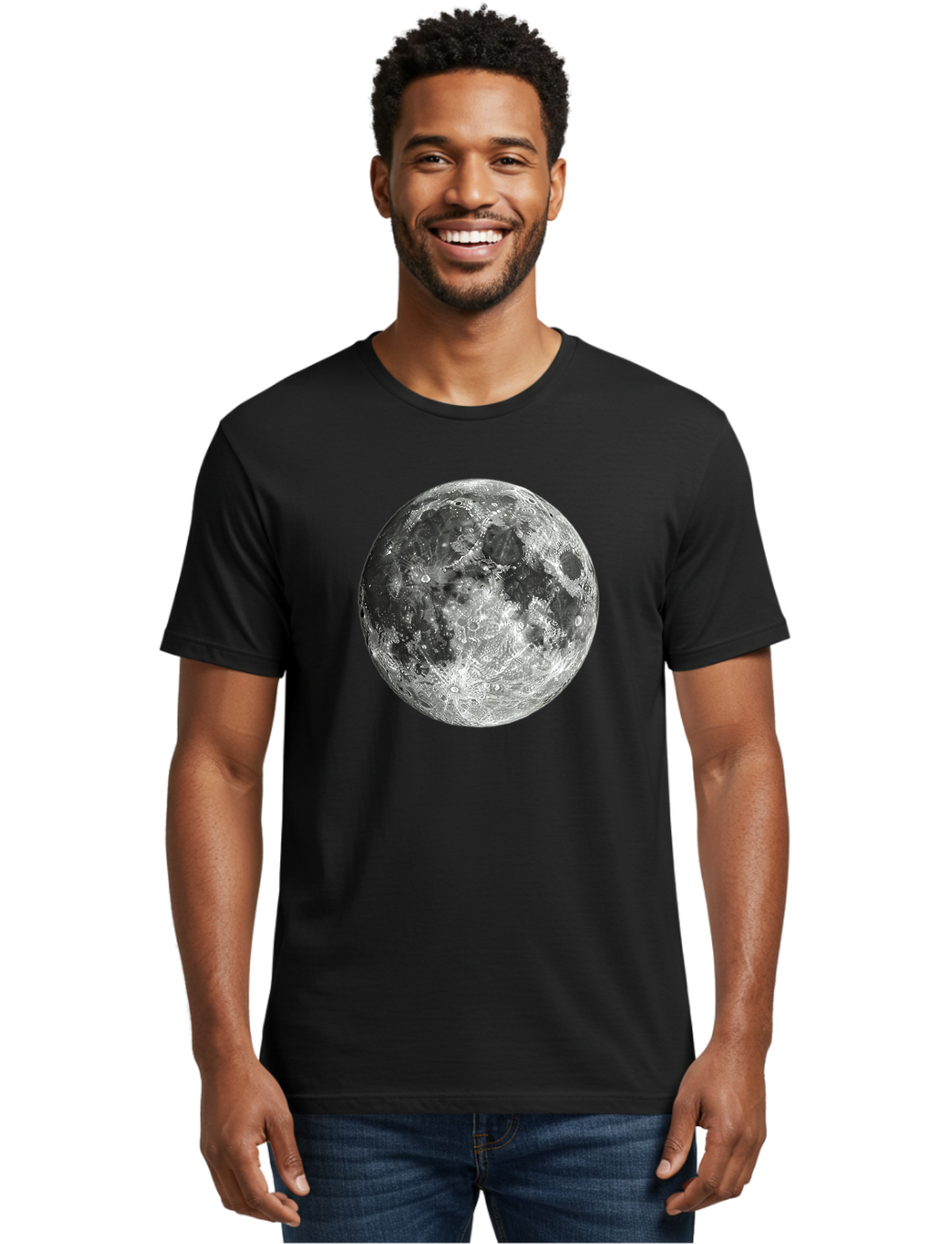 Moon-1 Men'S Graphic Tee, 100% Cotton, Comfortable Casual Summer Wear, Machine Washable, Lunar Surface, Cratered Terrain, Moon'S Topography, Astronomical Body, Night Sky, Space Exploration, Celestial Object, Moonlit Landscape Bad334