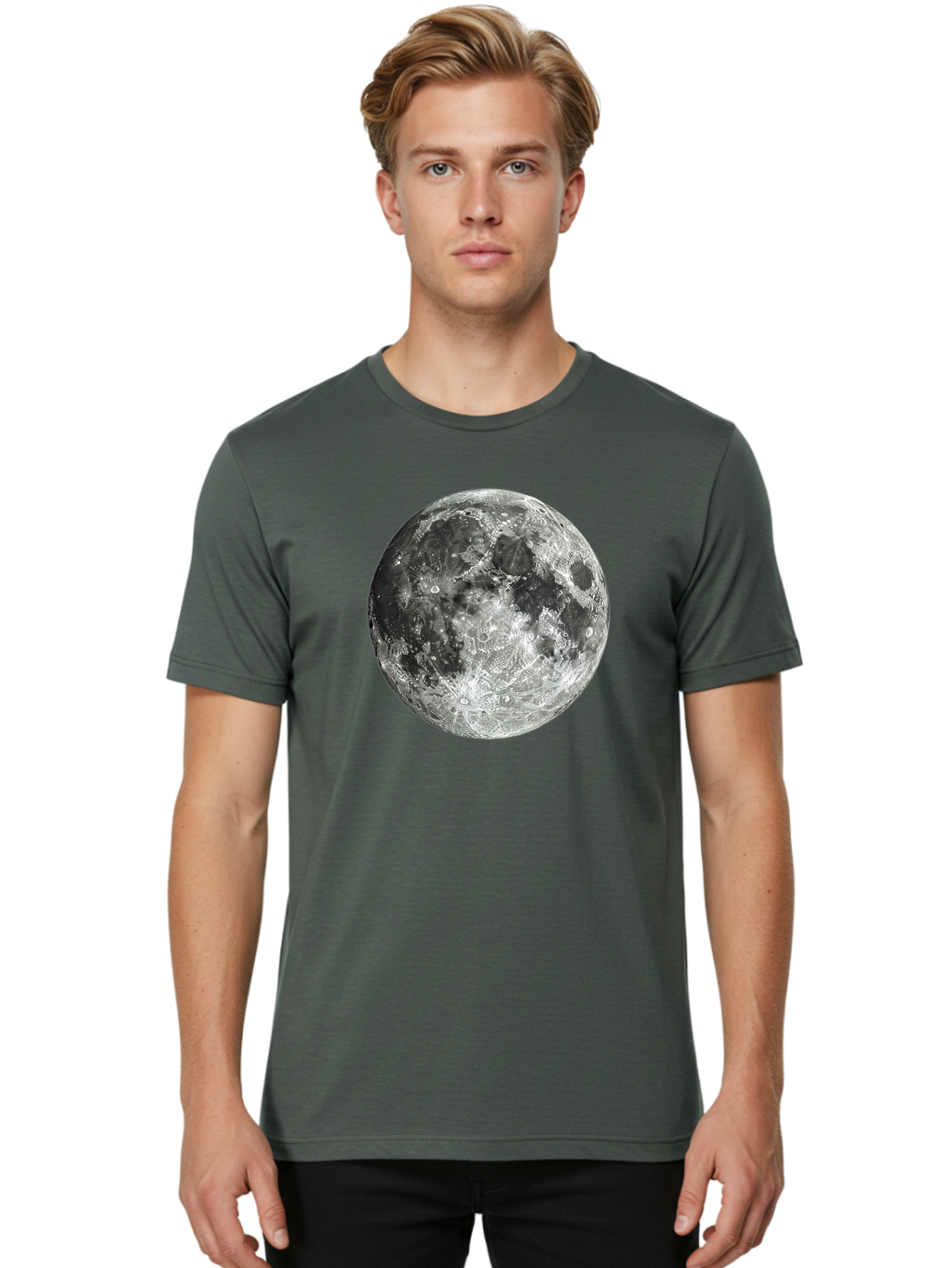 Moon-1 Men'S Graphic Tee, 100% Cotton, Comfortable Casual Summer Wear, Machine Washable, Lunar Surface, Cratered Terrain, Moon'S Topography, Astronomical Body, Night Sky, Space Exploration, Celestial Object, Moonlit Landscape Bad334