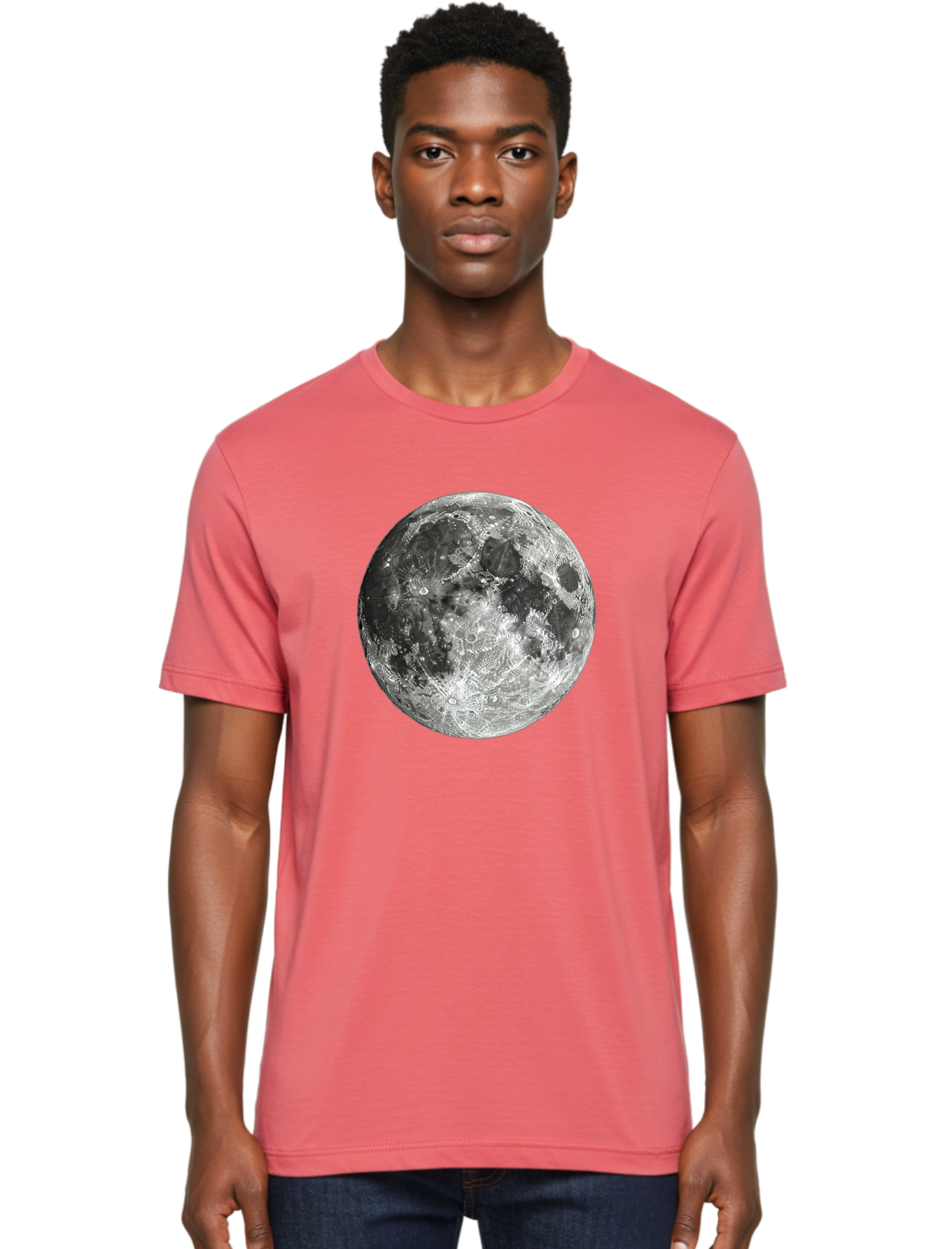Moon-1 Men'S Graphic Tee, 100% Cotton, Comfortable Casual Summer Wear, Machine Washable, Lunar Surface, Cratered Terrain, Moon'S Topography, Astronomical Body, Night Sky, Space Exploration, Celestial Object, Moonlit Landscape Bad334
